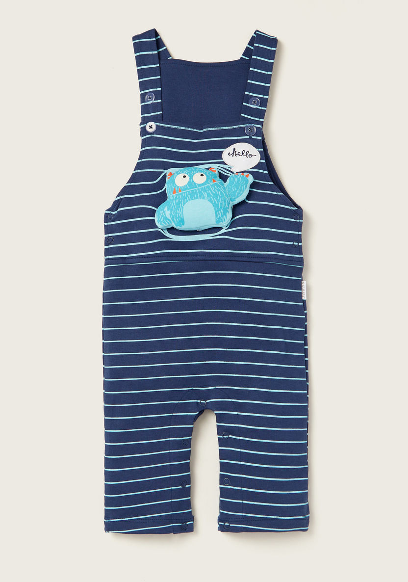 Juniors Solid Long Sleeves T-shirt with Striped Dungaree Set-Rompers%2C Dungarees and Jumpsuits-image-2