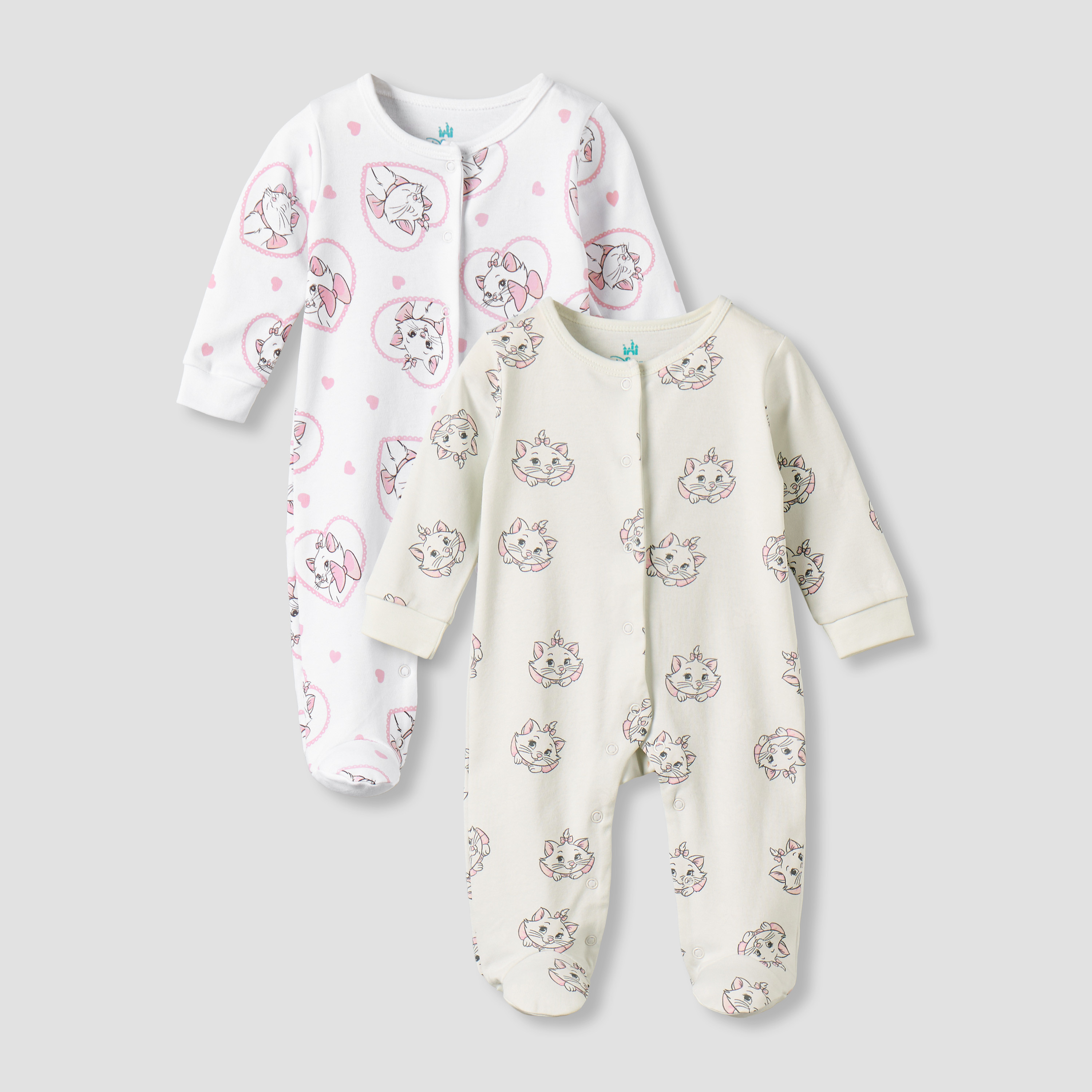 Pack of 2 Disney Cotton Round Neck Long Sleeves Sleepsuit with Marie Print-baby-girls-clothing-nightwear-sleepsuits-image-1