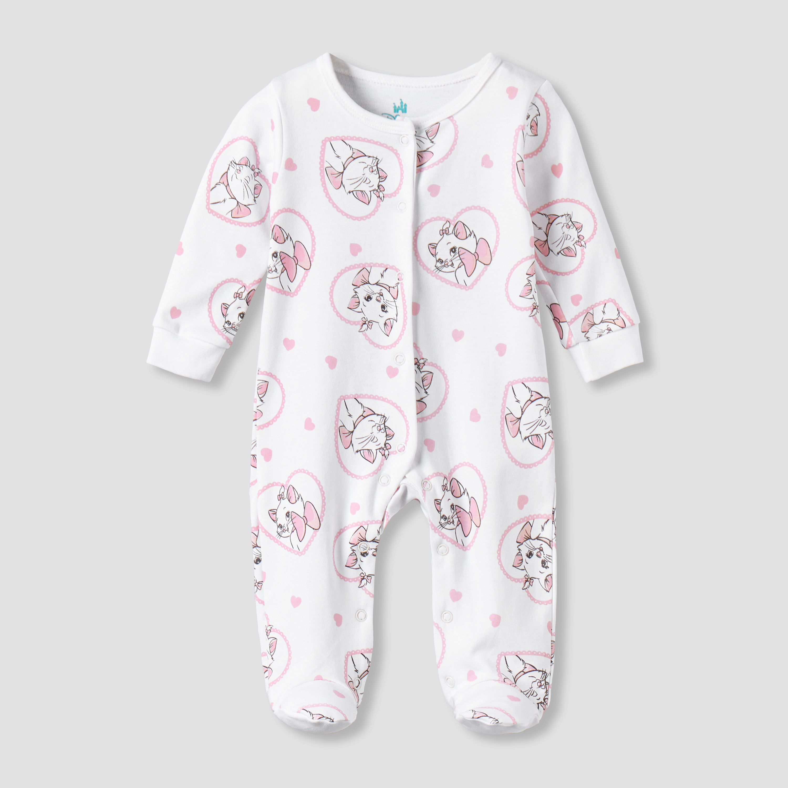 Pack of 2 Disney Cotton Round Neck Long Sleeves Sleepsuit with Marie Print-baby-girls-clothing-nightwear-sleepsuits-image-3