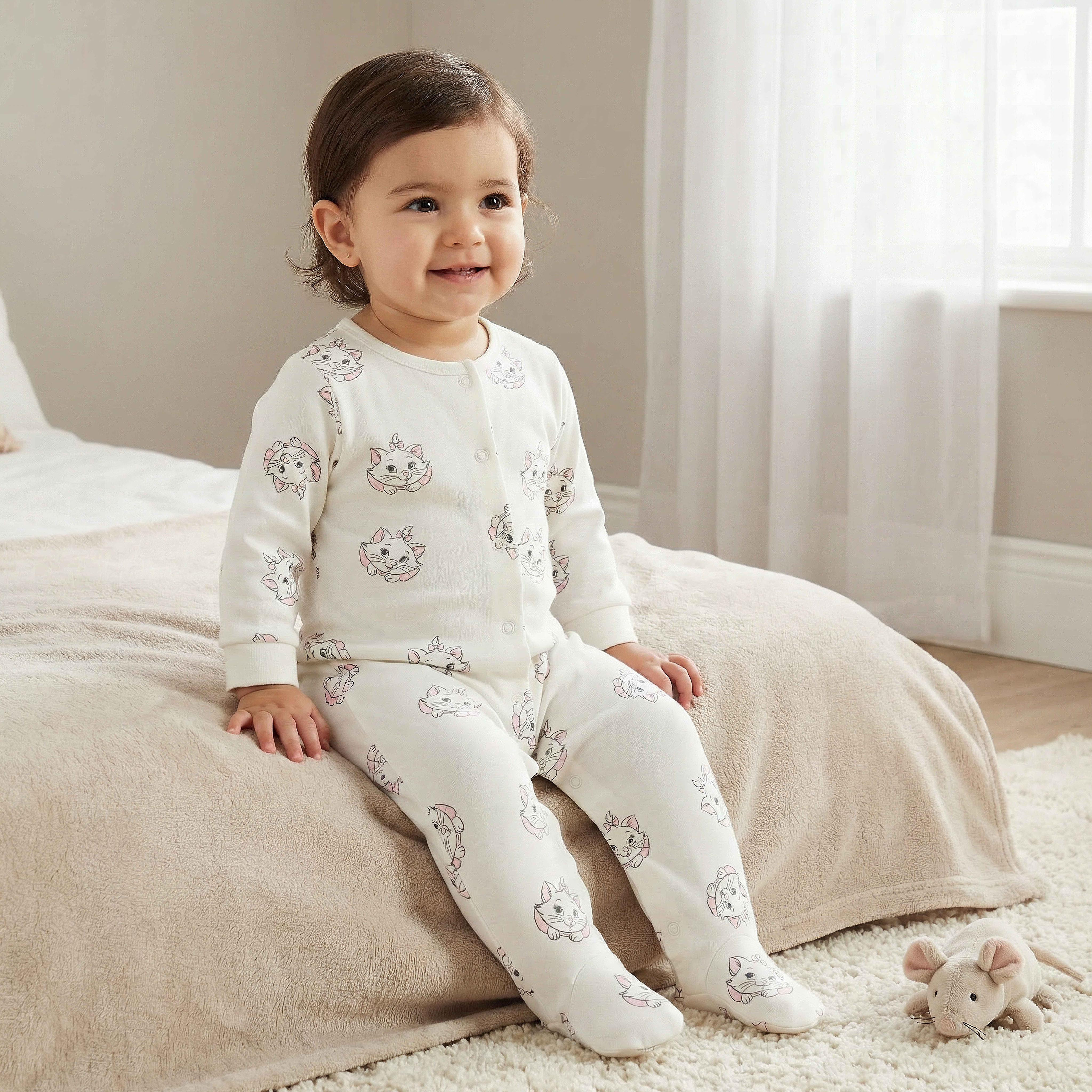 Pack of 2 Disney Cotton Round Neck Long Sleeves Sleepsuit with Marie Print-baby-girls-clothing-nightwear-sleepsuits-image-2