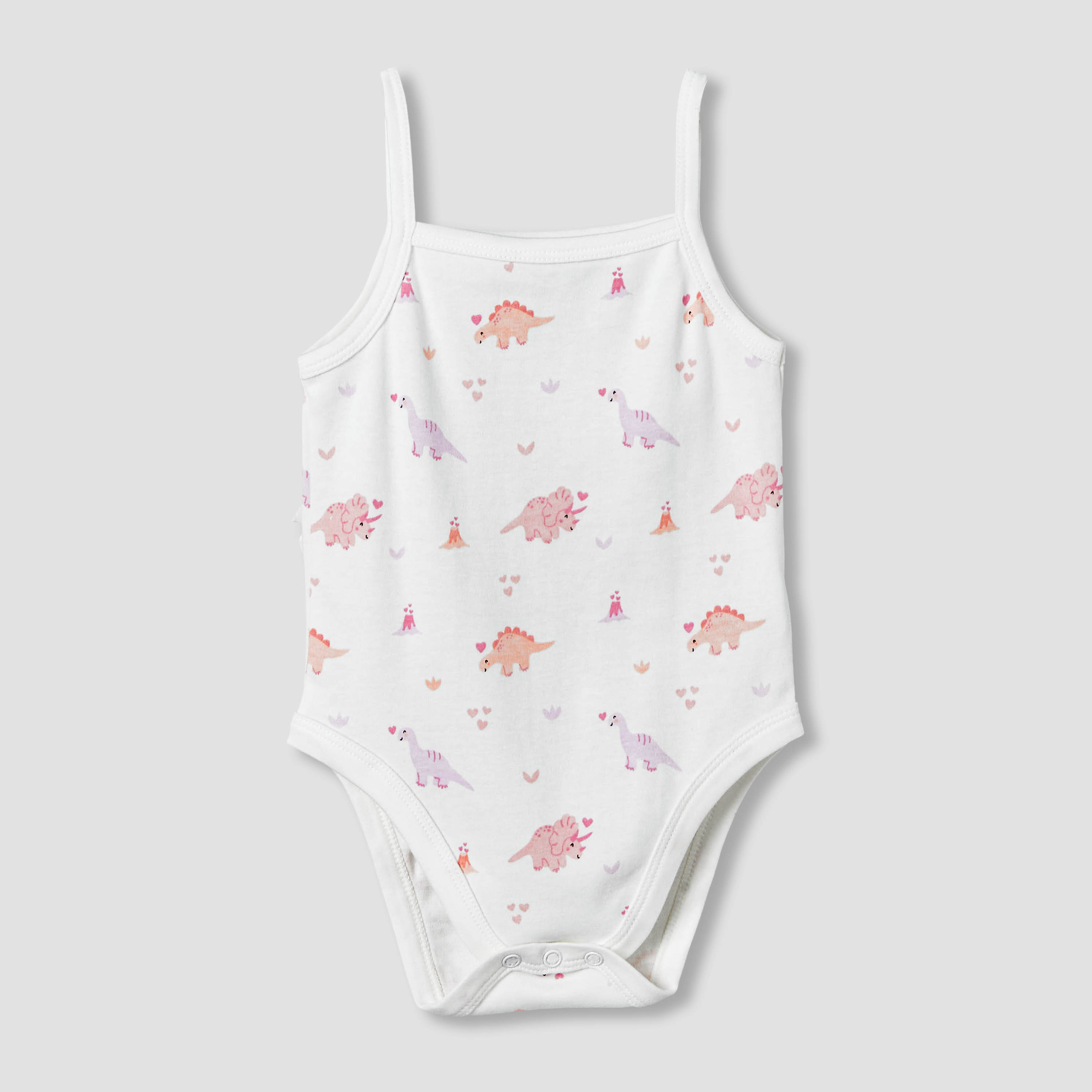 Pack of 3 Juniors Cotton Strappy Bodysuit with Dinosaur Print-baby-girls-clothing-bodysuits-image-3