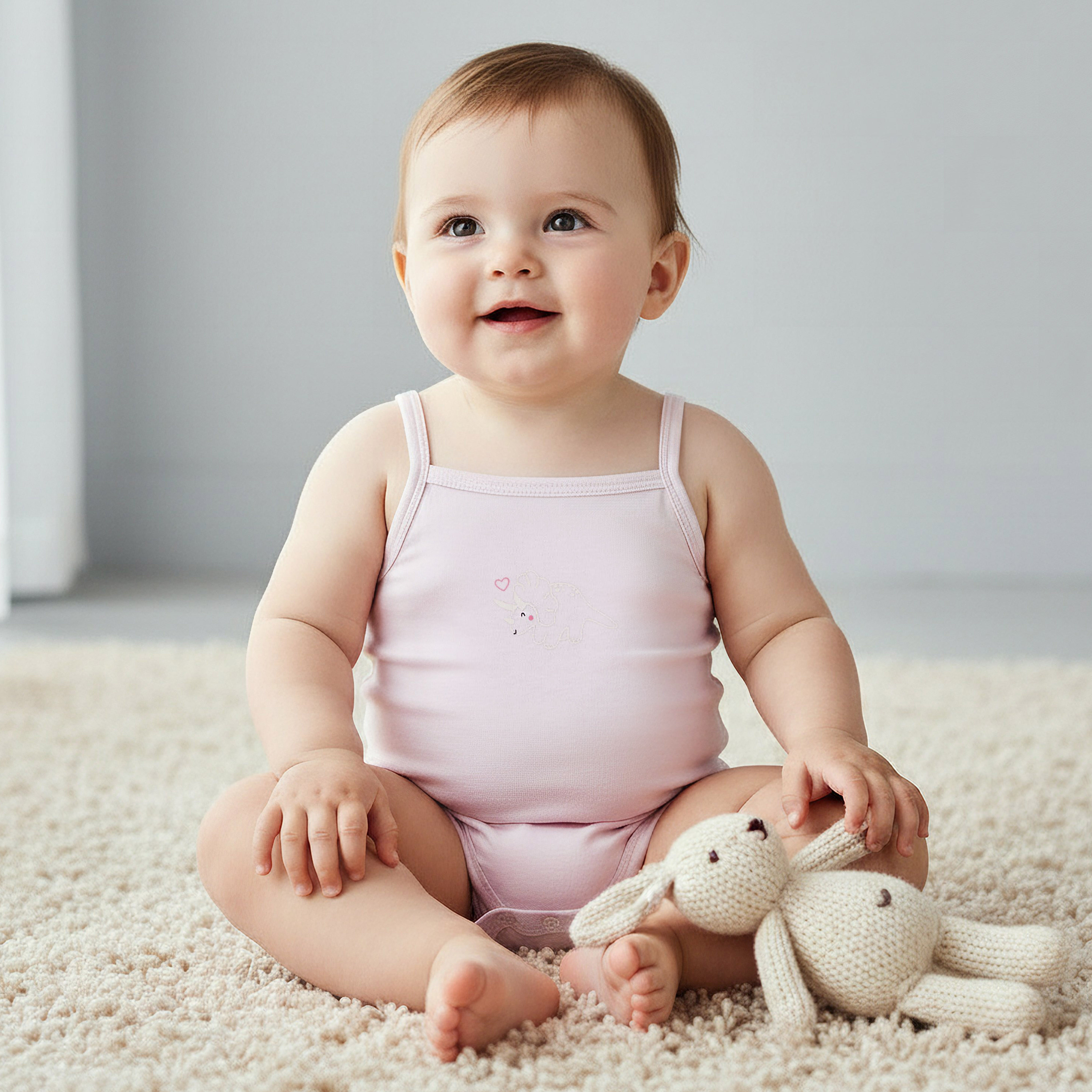 Pack of 3 Juniors Cotton Strappy Bodysuit with Dinosaur Print-baby-girls-clothing-bodysuits-image-2