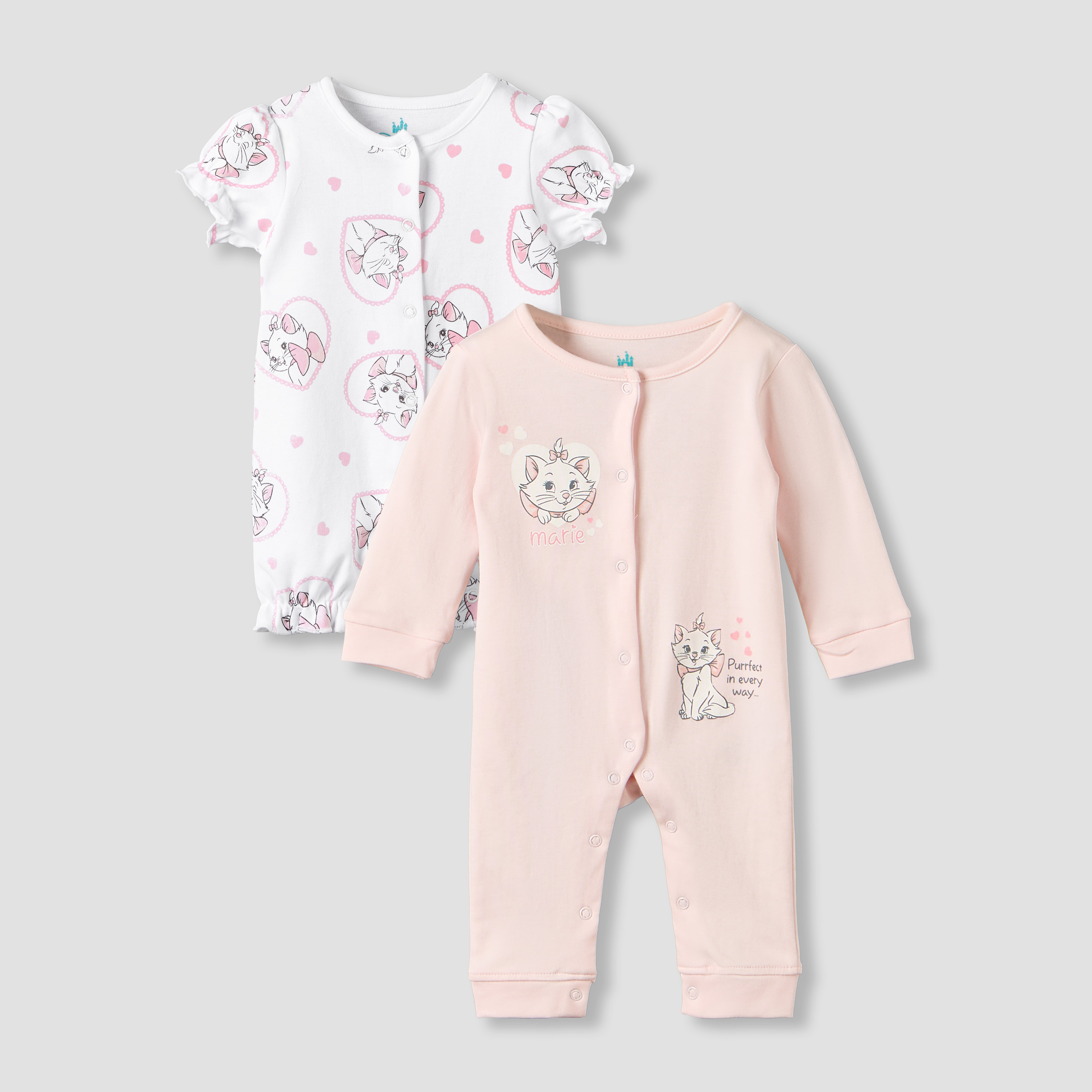 Set of 2 Disney Cotton Round Neck Sleepsuit and Romper with Marie Print-baby-girls-clothing-nightwear-sleepsuits-image-1