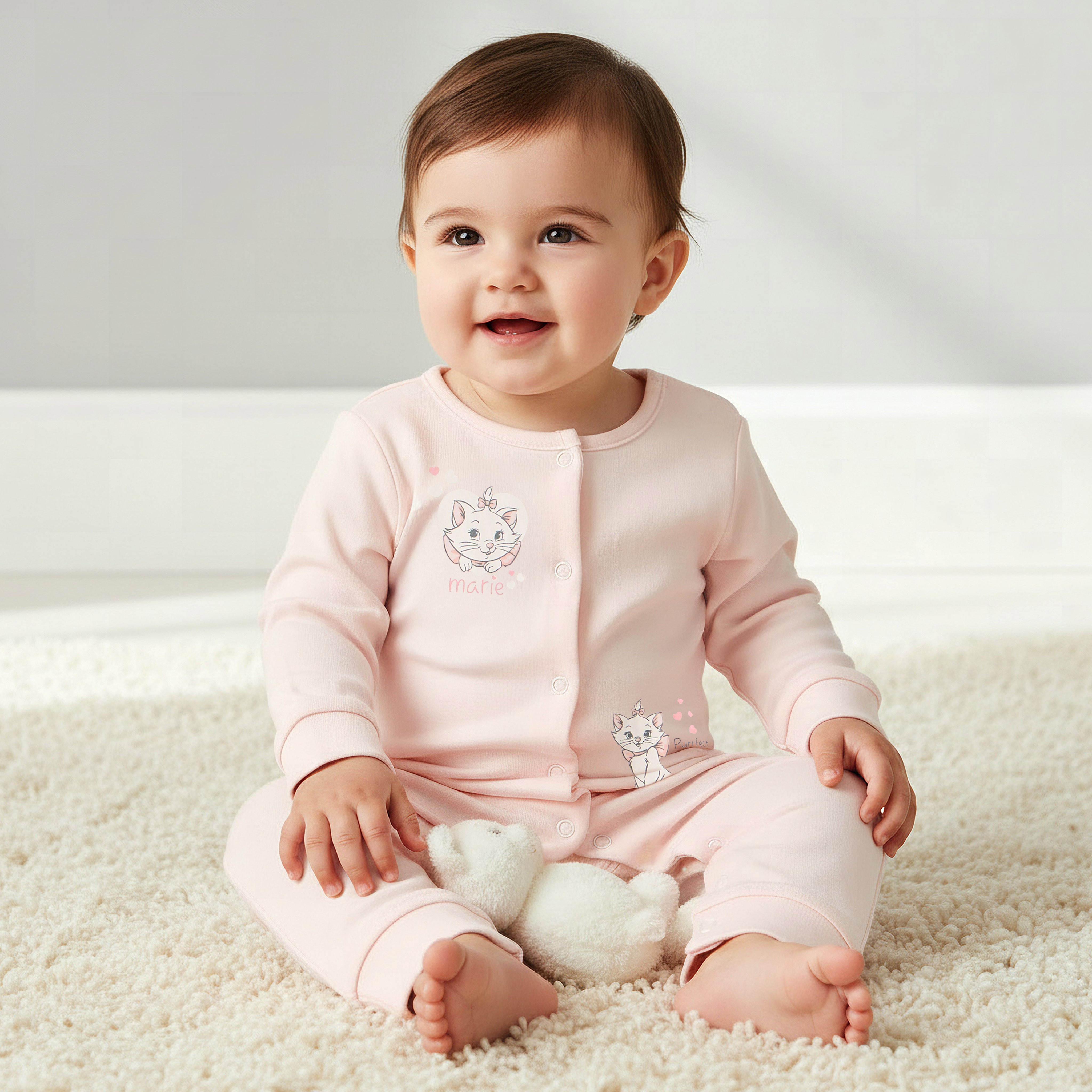 Set of 2 Disney Cotton Round Neck Sleepsuit and Romper with Marie Print-baby-girls-clothing-nightwear-sleepsuits-image-2