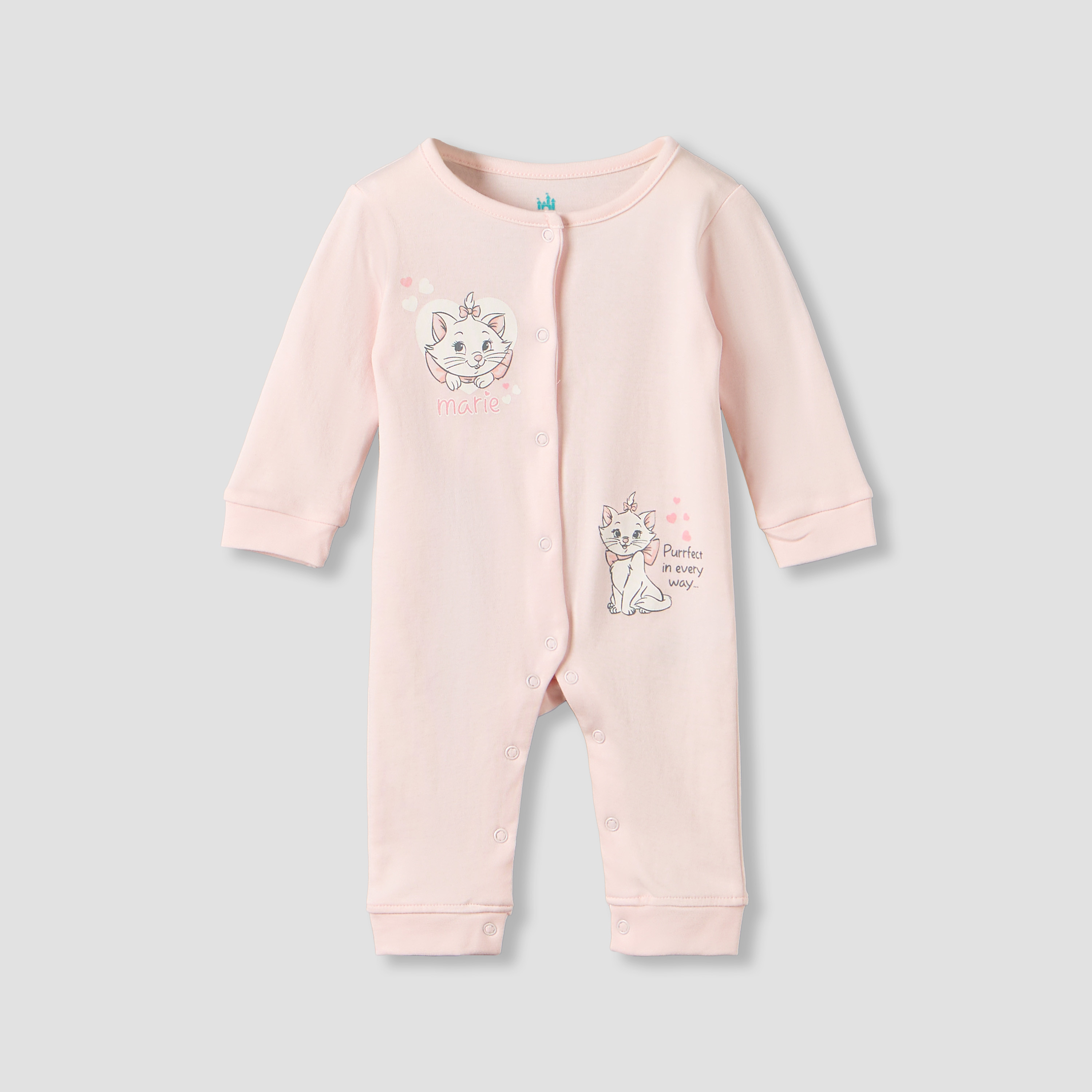 Set of 2 Disney Cotton Round Neck Sleepsuit and Romper with Marie Print-baby-girls-clothing-nightwear-sleepsuits-image-3