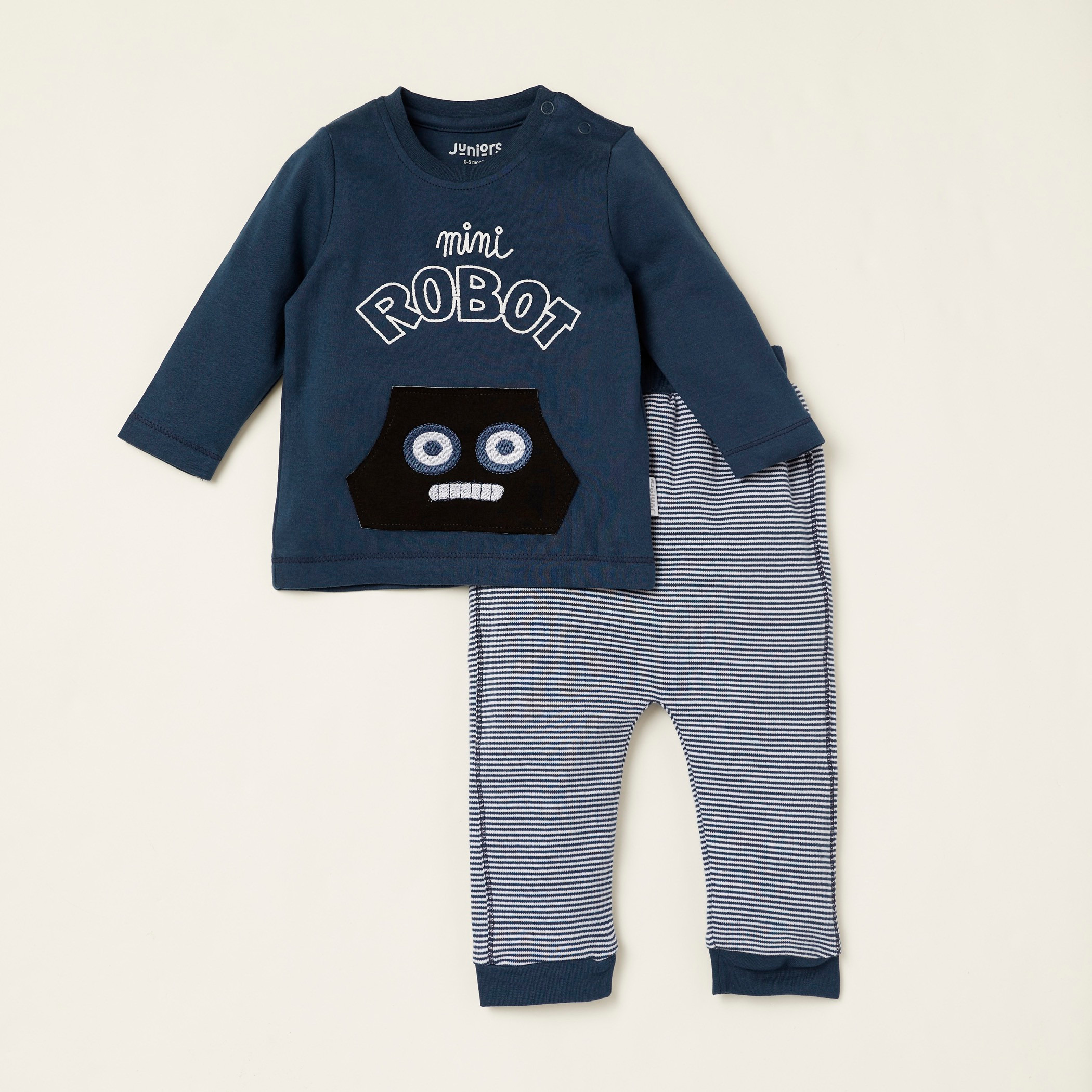 Juniors Embroidered T-shirt and Striped Pyjama Set-baby-boys-clothing-nightwear-pyjamasets-image-1
