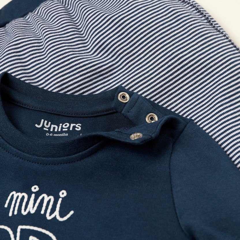 Juniors Embroidered T-shirt and Striped Pyjama Set-Sleepsuits-image-3