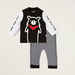 Juniors Bear Print T-shirt with Long Sleeves and Striped Jog Pants Set-Pyjama Sets-thumbnail-0