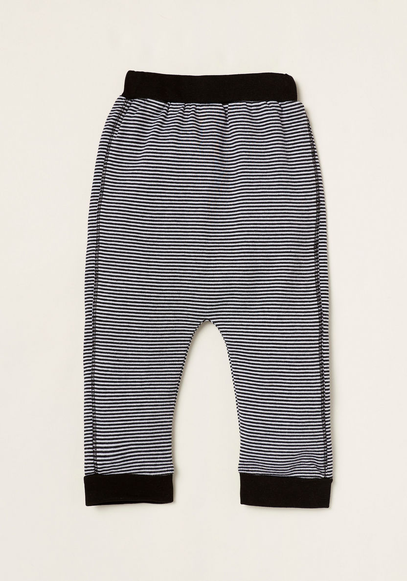 Juniors Bear Print T-shirt with Long Sleeves and Striped Jog Pants Set-Pyjama Sets-image-2