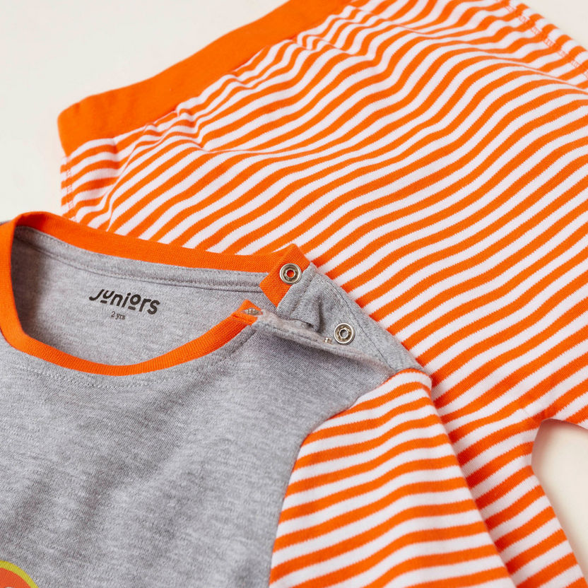 Juniors Printed Long Sleeves T-shirt and Full Length Pyjama Set-Sleepsuits-image-3