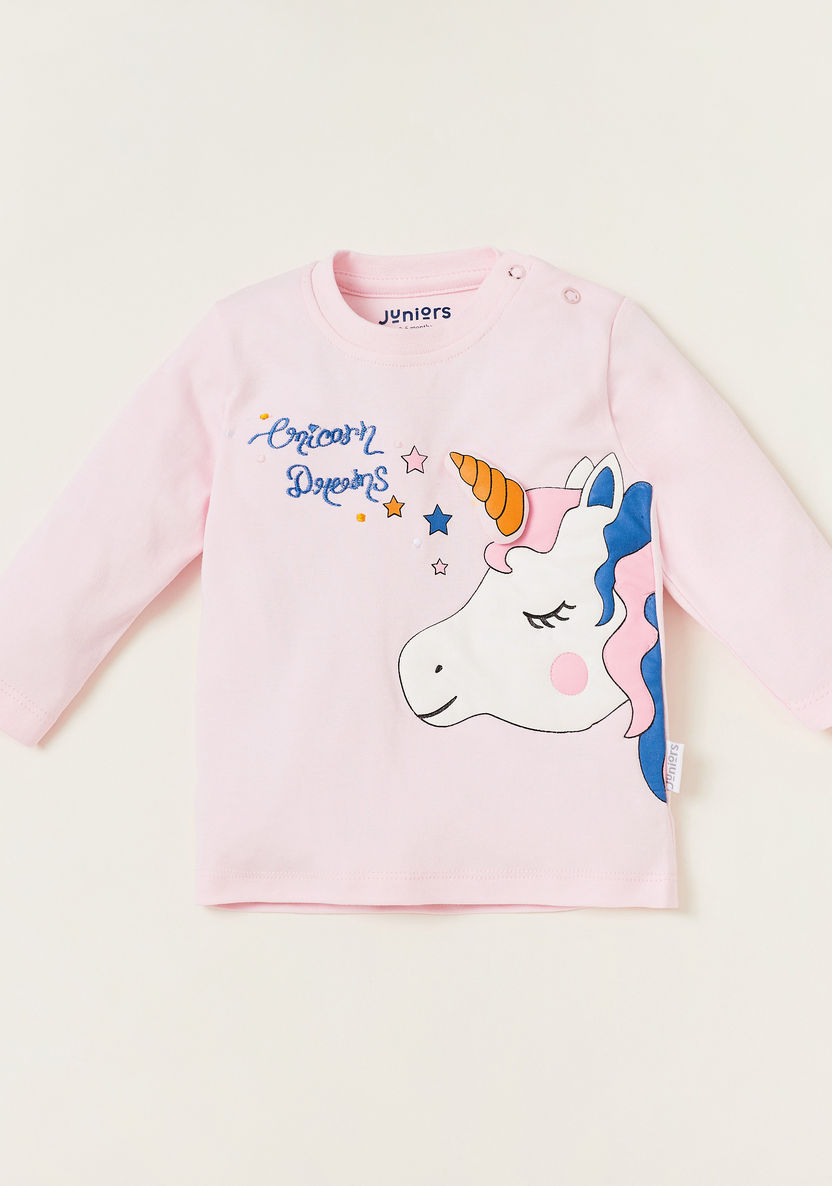 Juniors Unicorn Print T-shirt and Full Length Pyjama Set-Sleepsuits-image-1