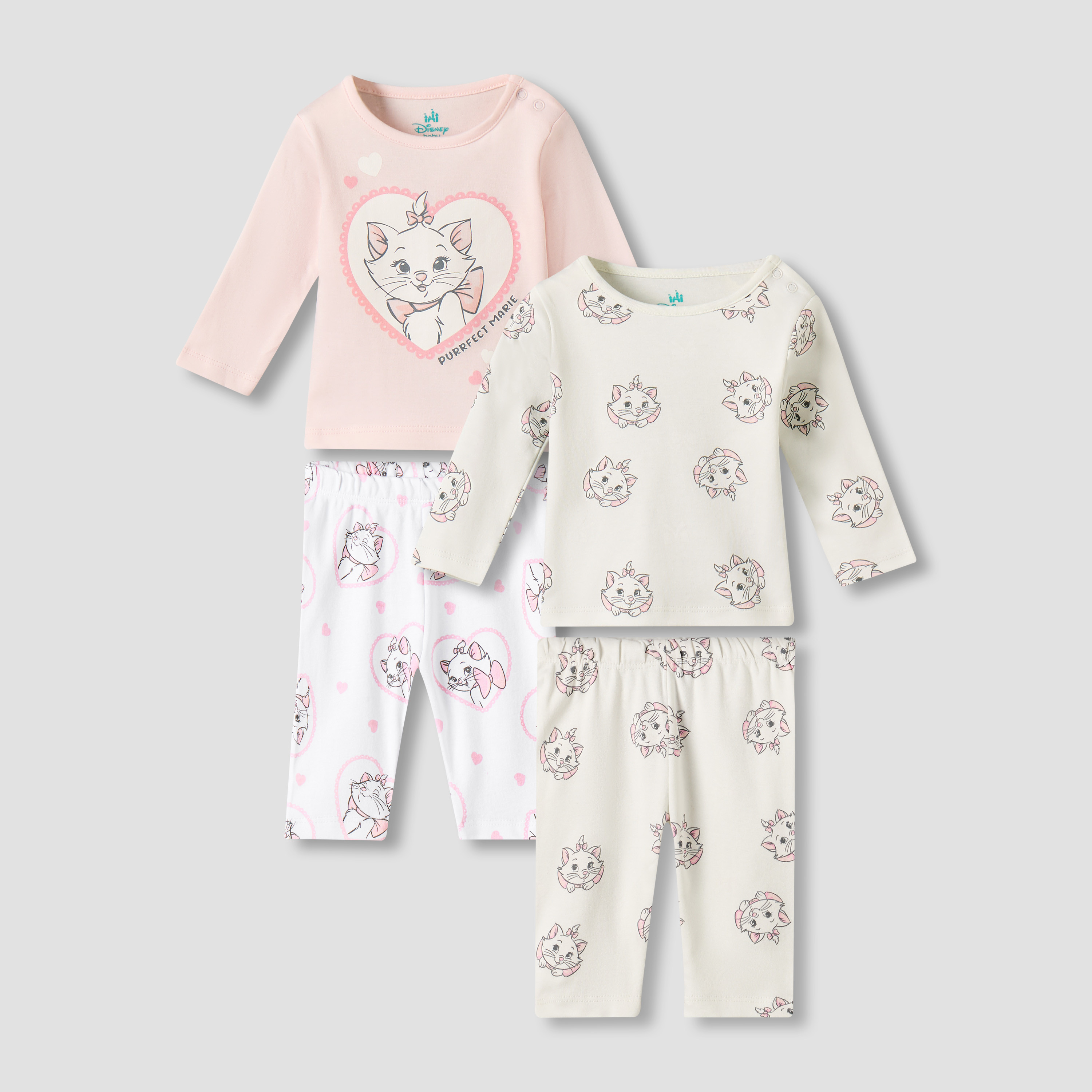 Pack of 2 Disney Cotton Round Neck Long Sleeves Pyjama Set with Marie Print-baby-girls-clothing-nightwear-pyjamasets-image-1