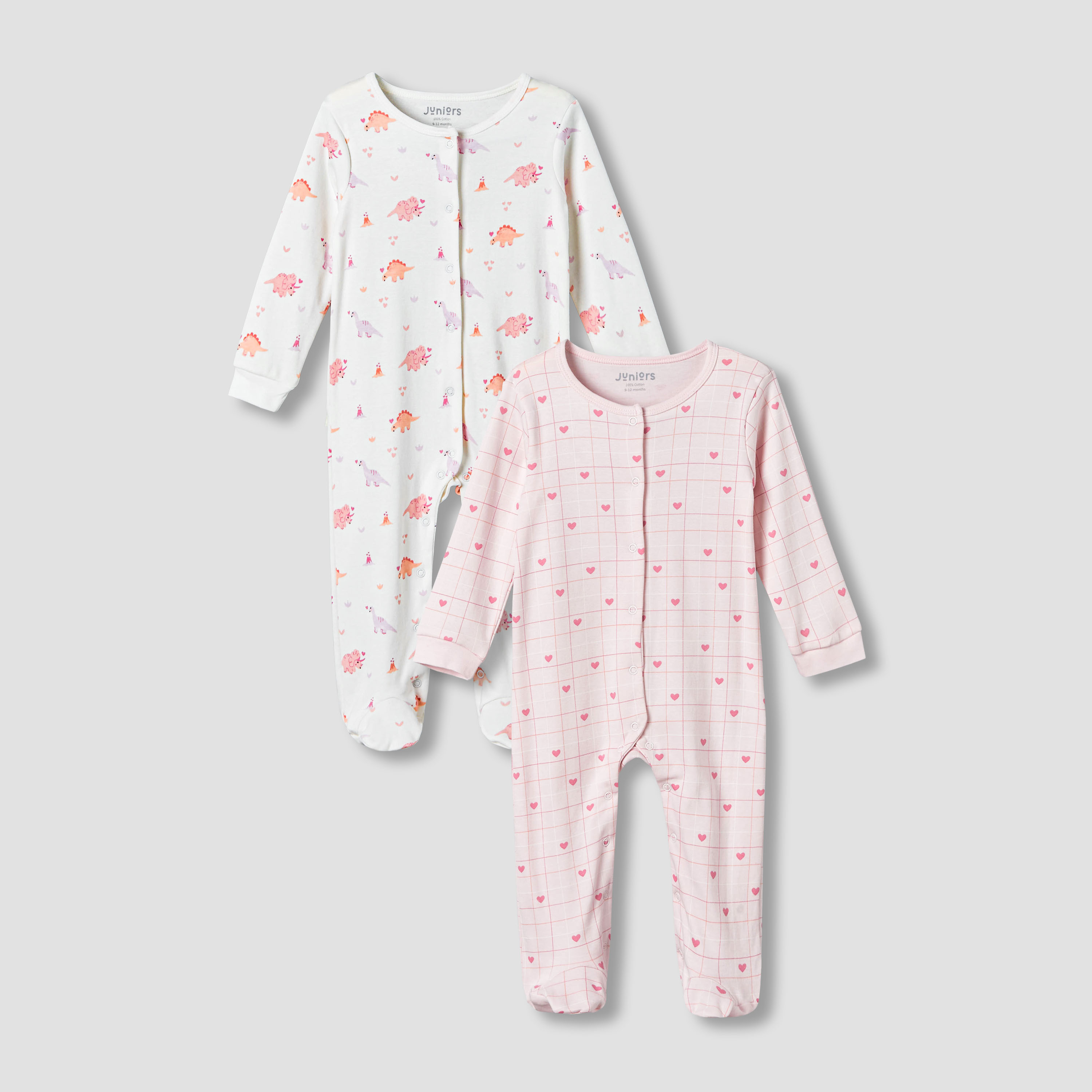 Pack of 2 Juniors Cotton Round Neck Long Sleeves Sleepsuit with Print-baby-girls-clothing-nightwear-sleepsuits-image-1
