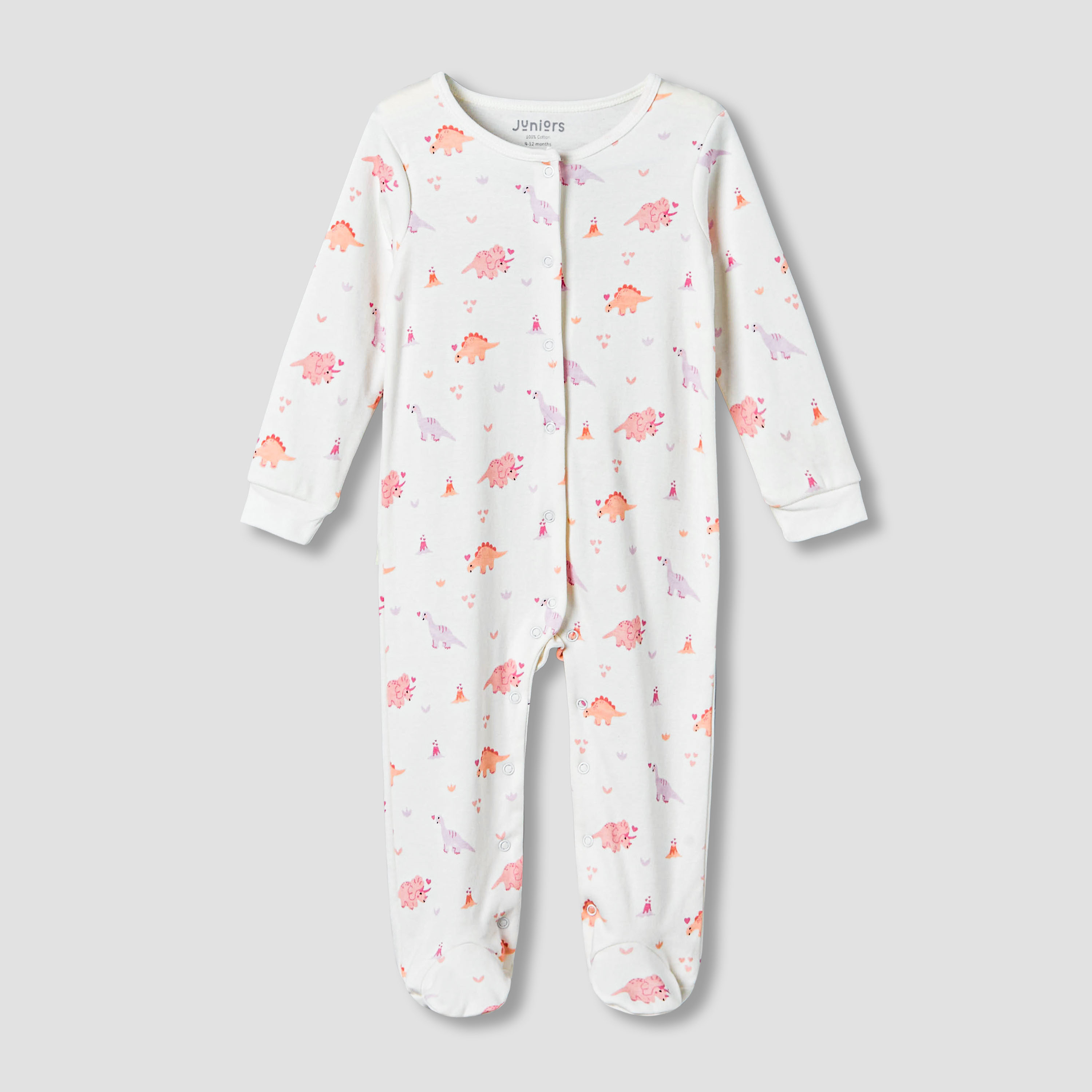 Pack of 2 Juniors Cotton Round Neck Long Sleeves Sleepsuit with Print-baby-girls-clothing-nightwear-sleepsuits-image-4
