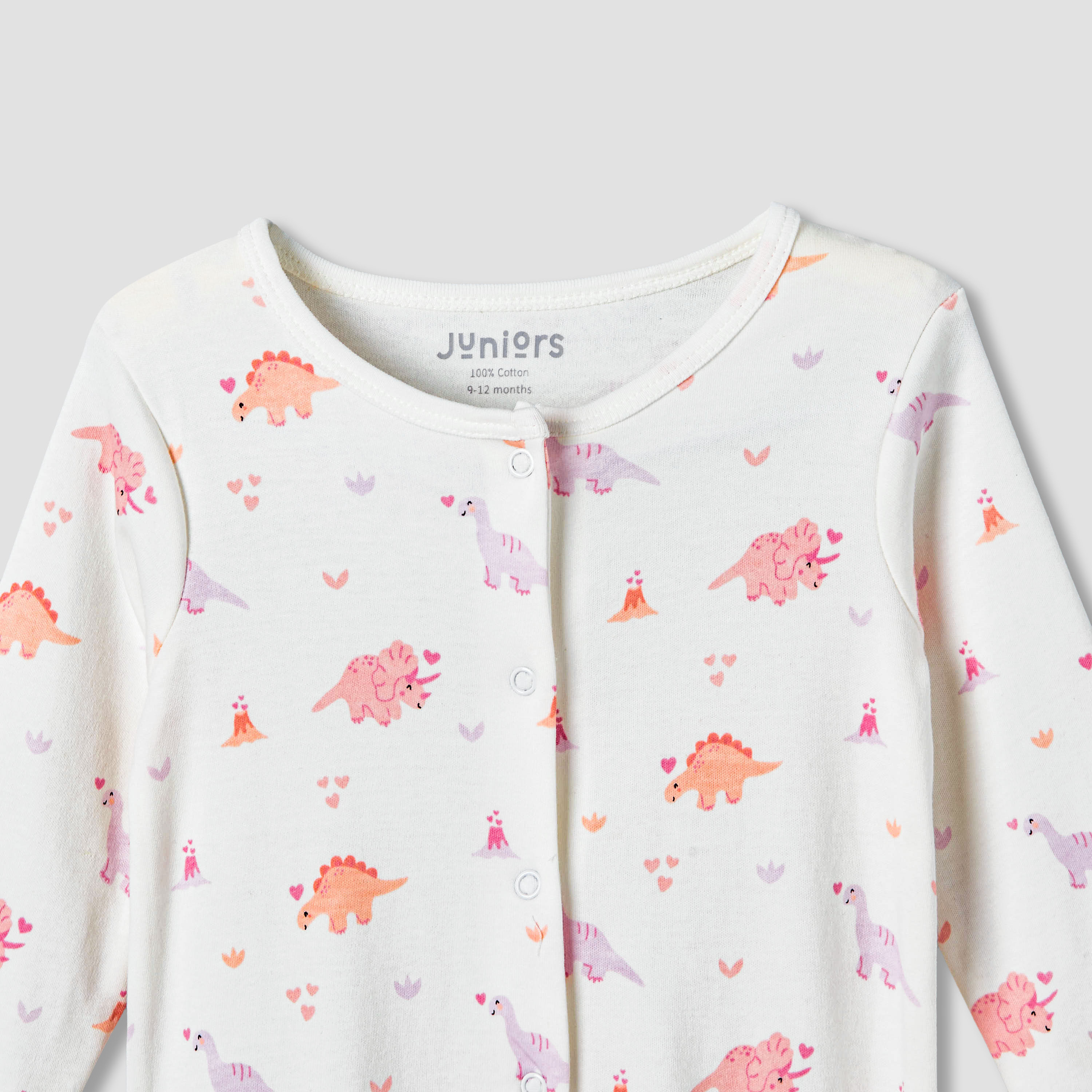 Pack of 2 Juniors Cotton Round Neck Long Sleeves Sleepsuit with Print-baby-girls-clothing-nightwear-sleepsuits-image-5