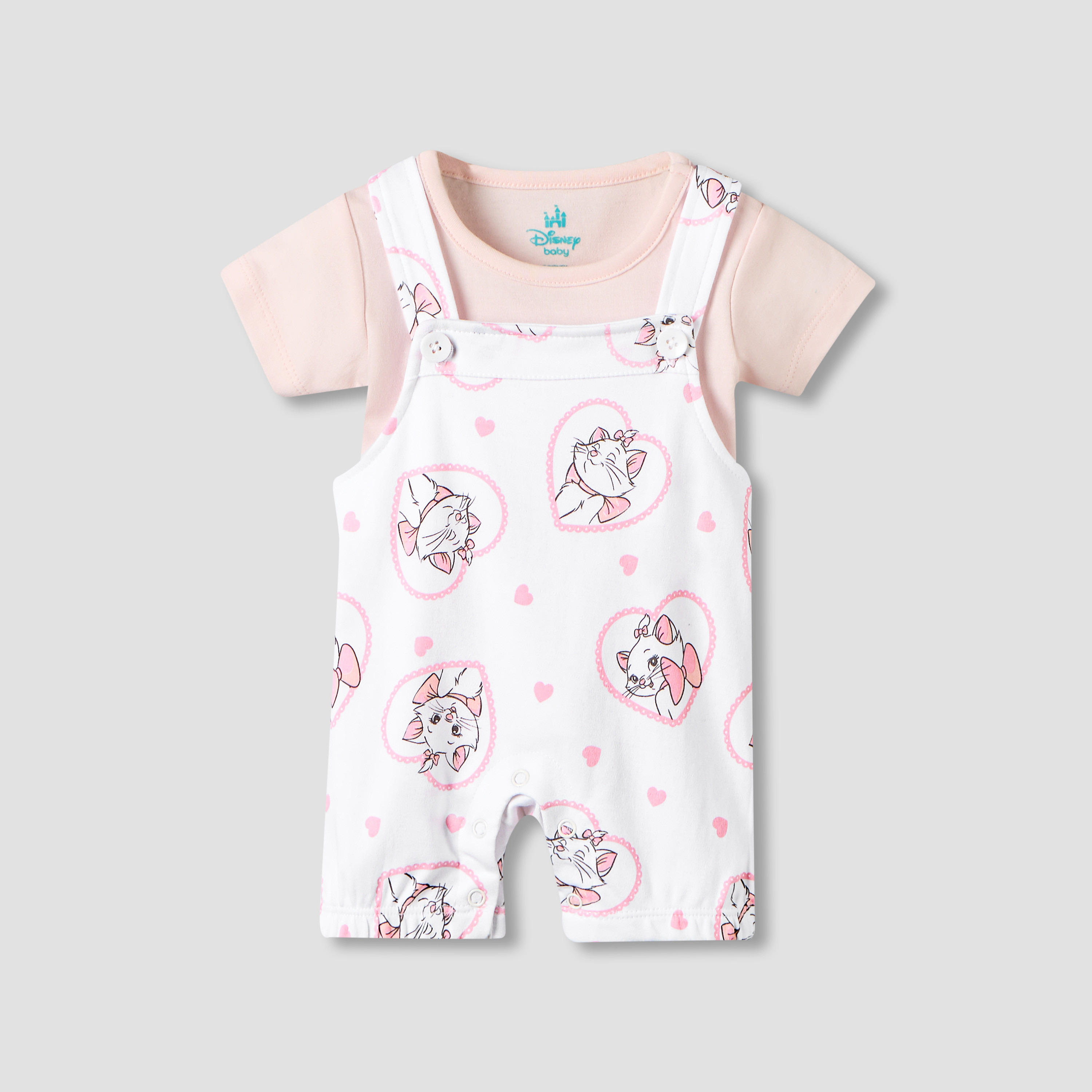 Disney Round Neck Short Sleeves T-shirt and Dungaree Set with Marie Print-baby-girls-clothing-setsandcoords-image-2