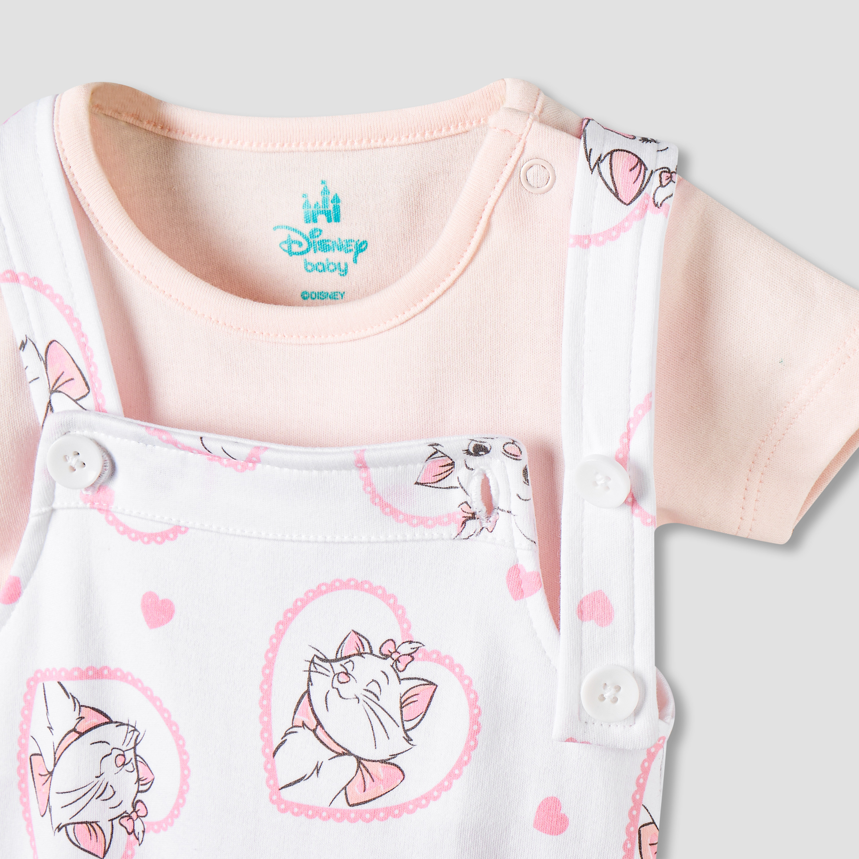 Disney Round Neck Short Sleeves T-shirt and Dungaree Set with Marie Print-baby-girls-clothing-setsandcoords-image-5