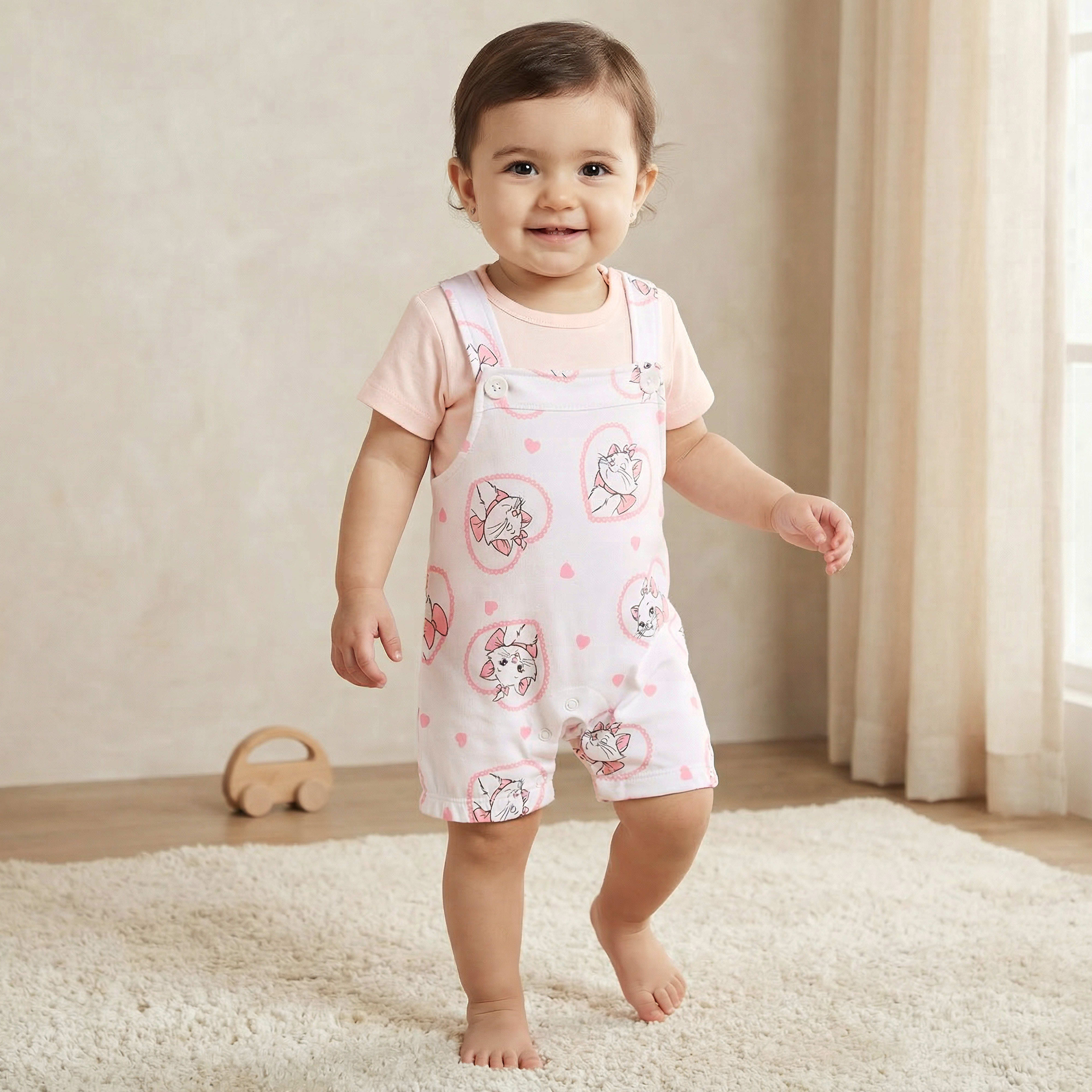 Disney Round Neck Short Sleeves T-shirt and Dungaree Set with Marie Print-baby-girls-clothing-setsandcoords-image-1