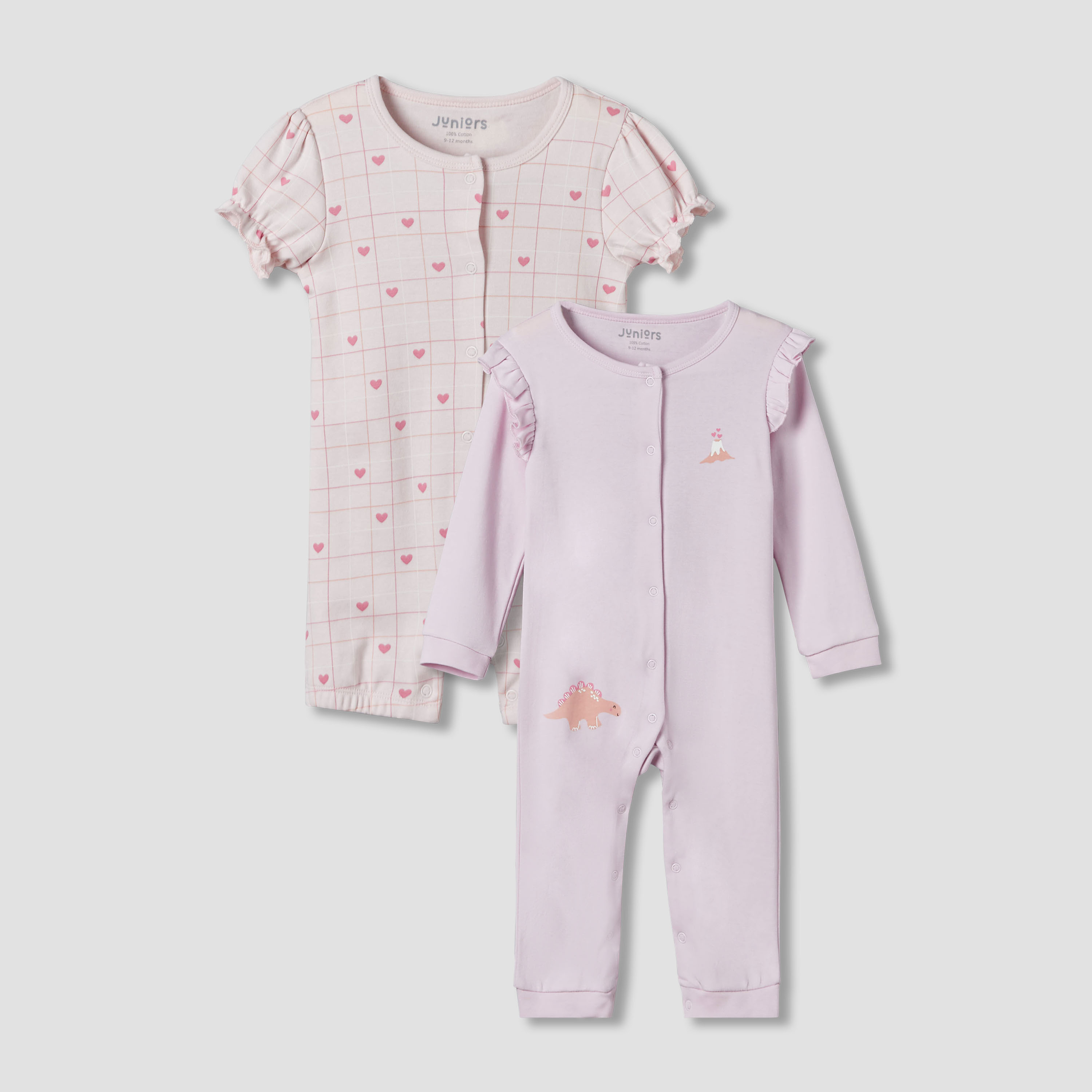 Set of 2 Juniors Cotton Sleepsuit and Romper with Assorted Print-baby-girls-clothing-nightwear-sleepsuits-image-1
