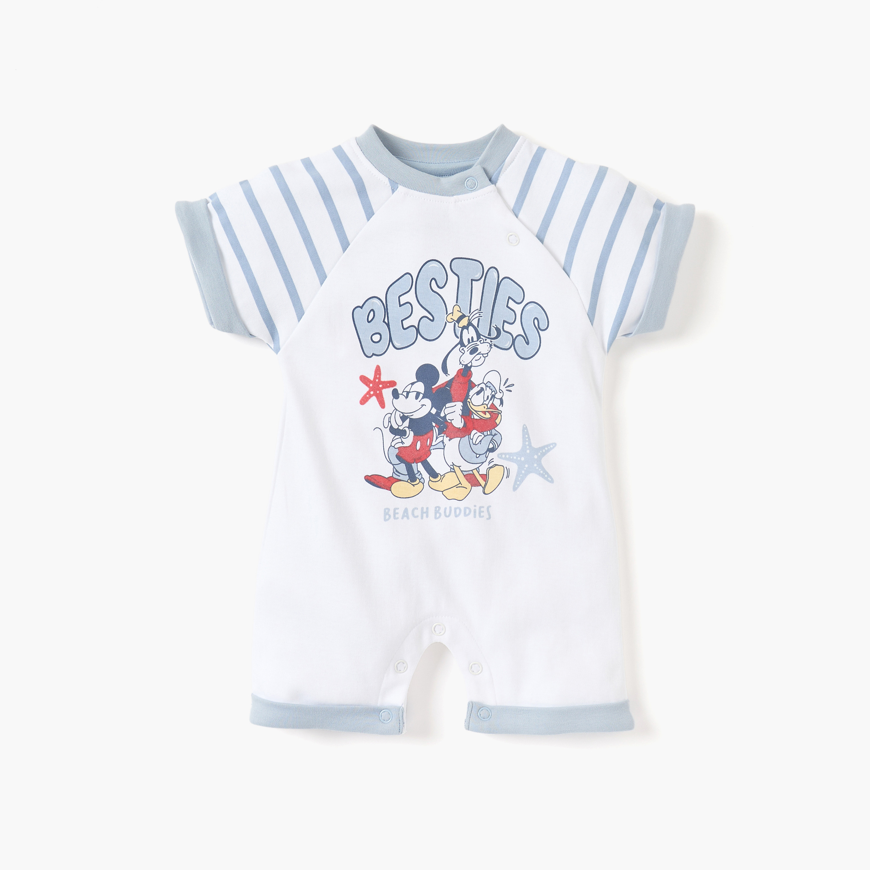 Disney Mickey Mouse Print Romper with Round Neck and Short Sleeves-baby-boys-clothing-rompers-image-1