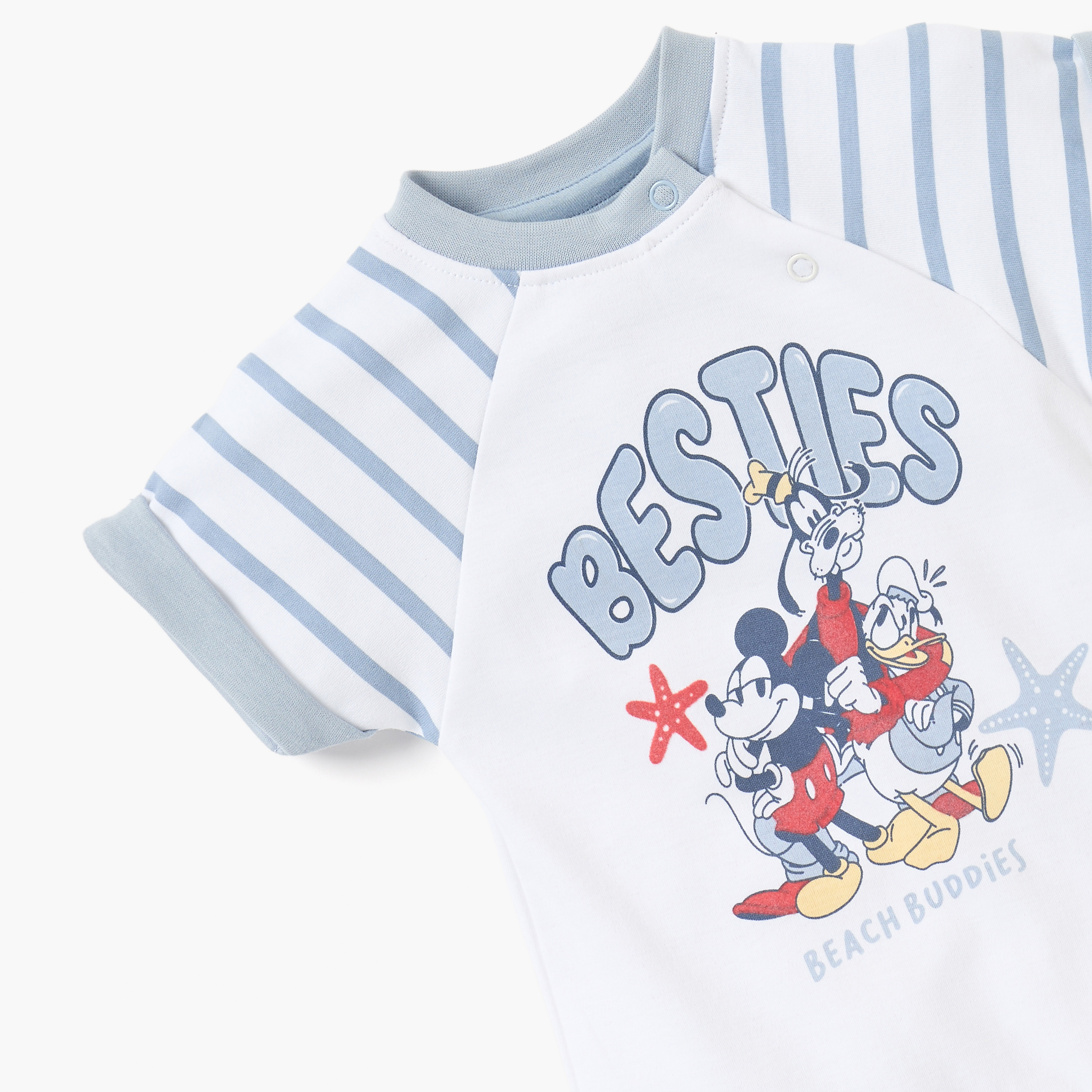 Disney Mickey Mouse Print Romper with Round Neck and Short Sleeves-baby-boys-clothing-rompers-image-3