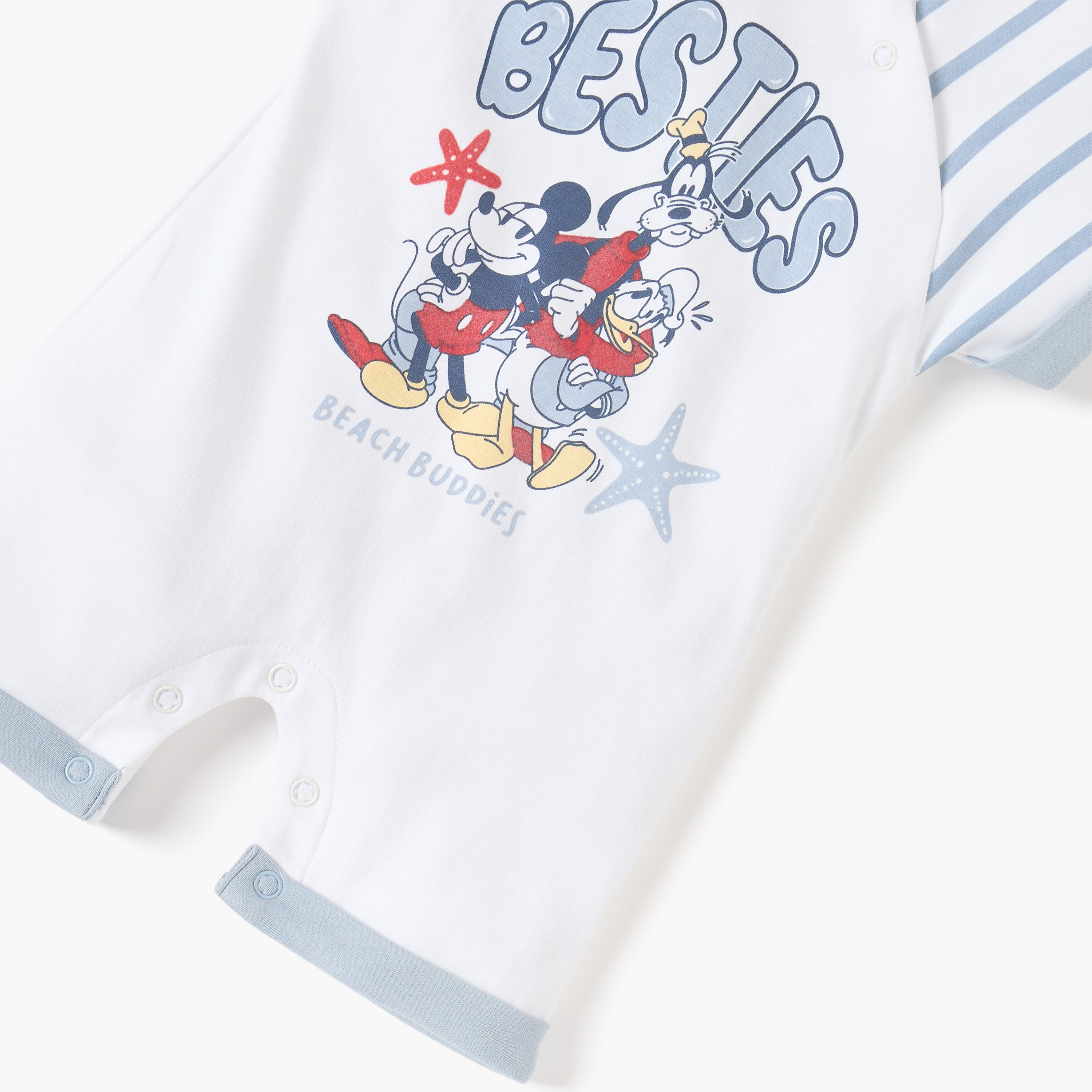 Disney Mickey Mouse Print Romper with Round Neck and Short Sleeves-baby-boys-clothing-rompers-image-4