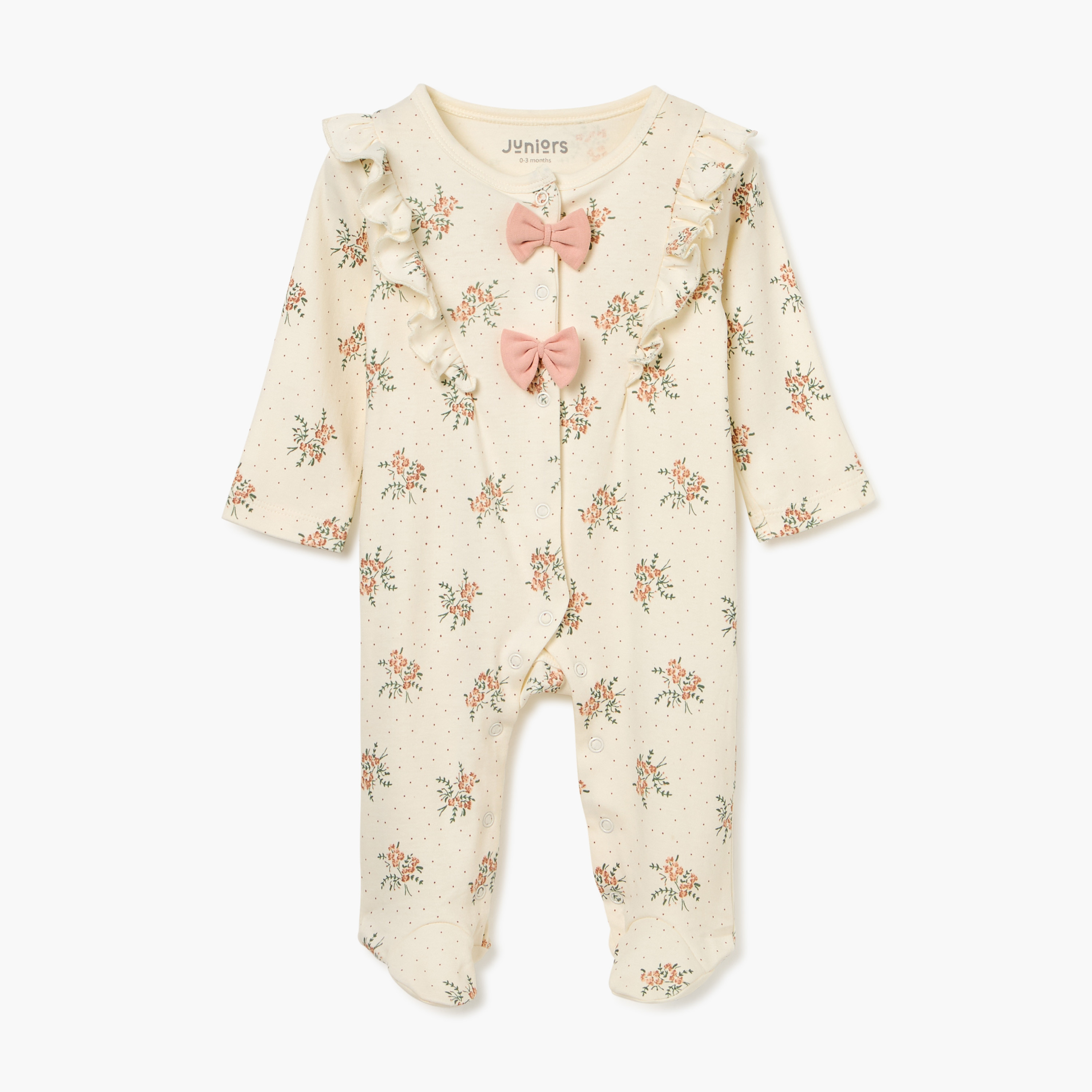 Juniors All-Over Floral Print Closed Feet Sleepsuit with Long Sleeves-baby-girls-clothing-nightwear-sleepsuits-image-1