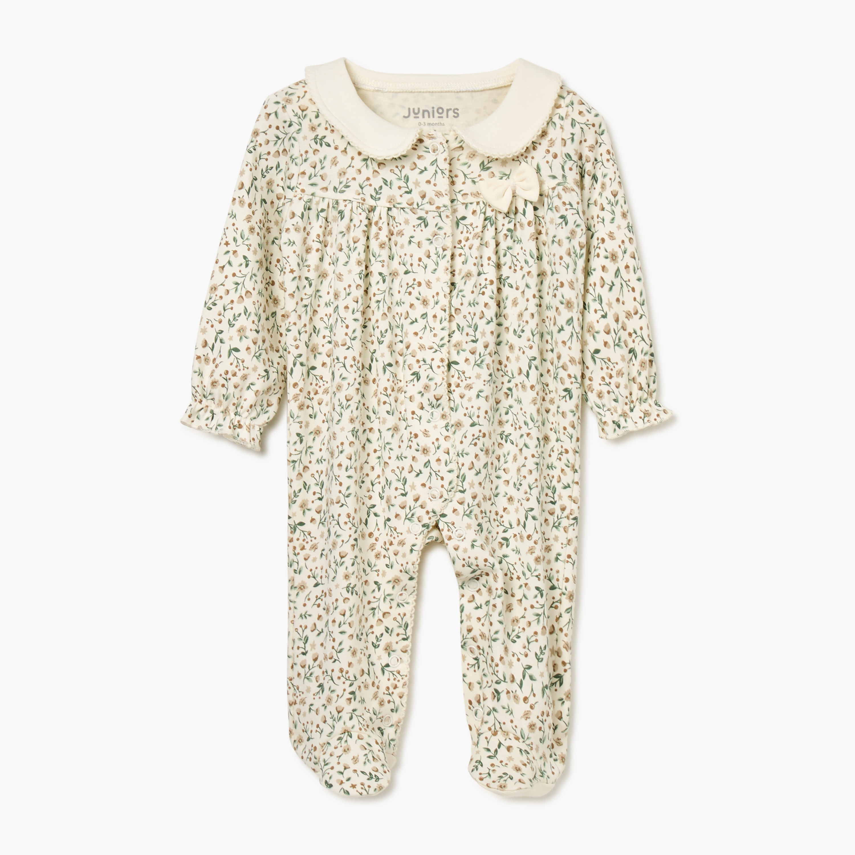 Juniors All-Over Floral Print Closed Feet Sleepsuit with Long Sleeves-baby-girls-clothing-nightwear-sleepsuits-image-1