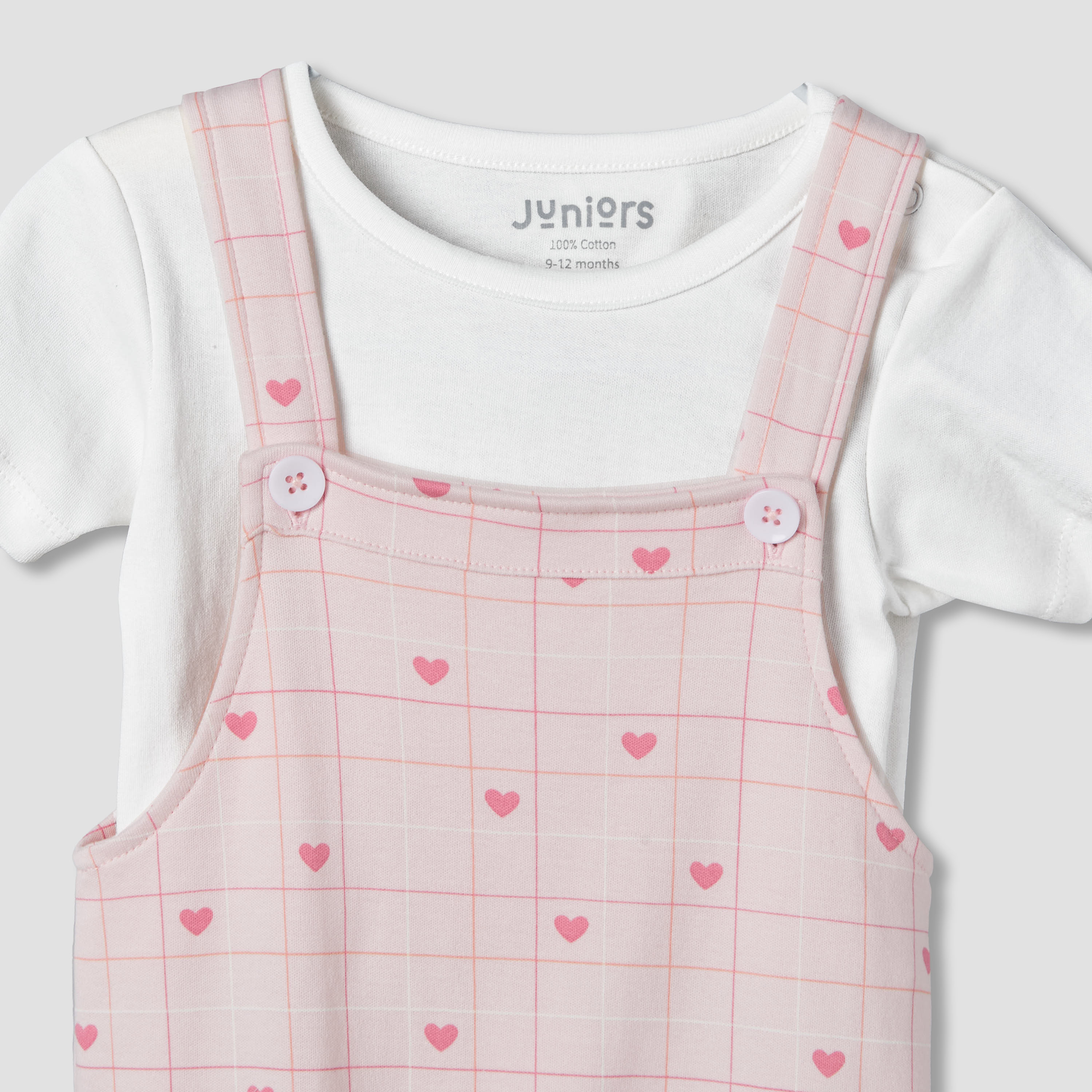Juniors Short Sleeves T-shirt and Dungaree Set with Heart Print-baby-girls-clothing-setsandcoords-image-4