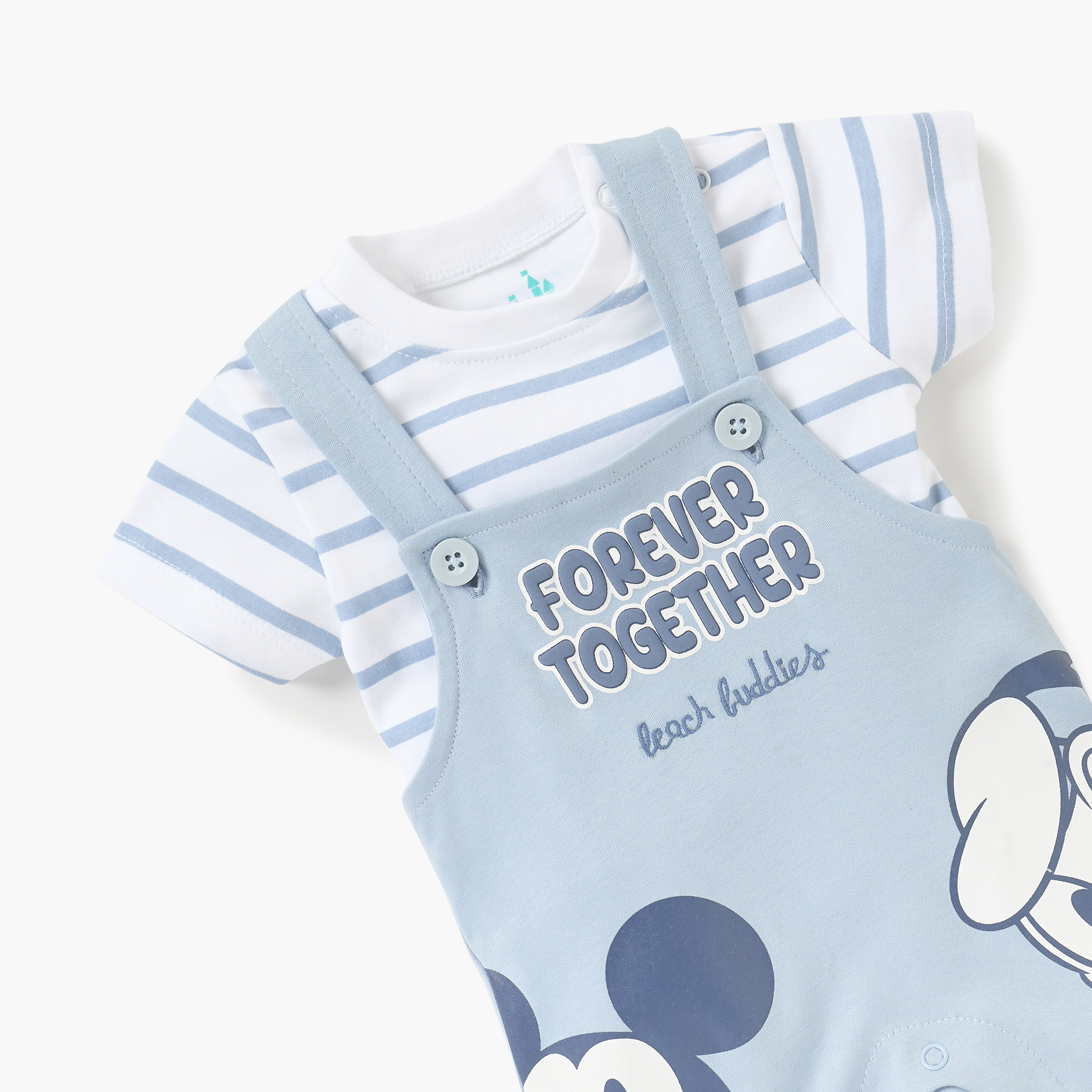 Juniors Striped T-shirt and Mickey Mouse Print Dungarees Set-baby-boys-clothing-setsandcoords-image-4