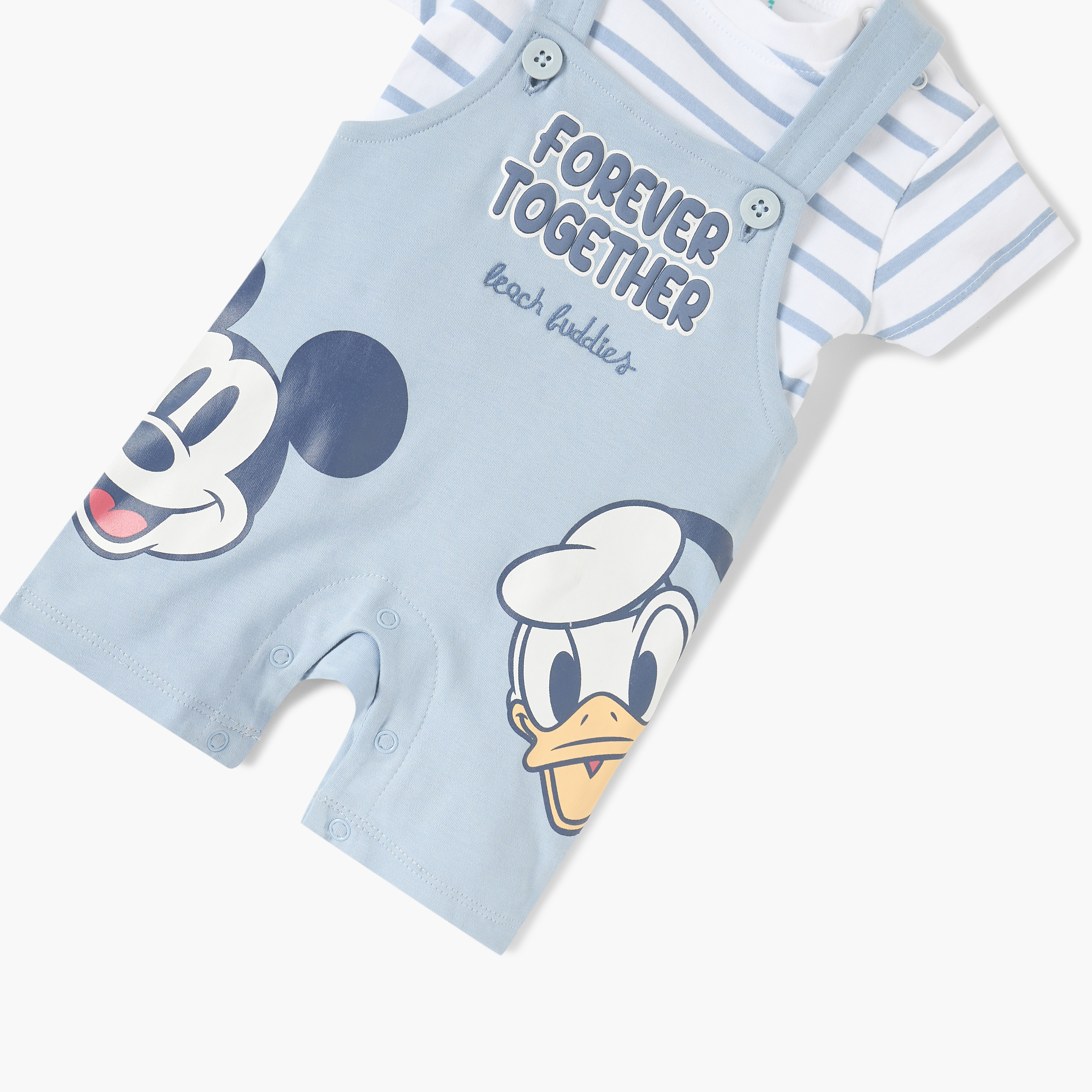 Juniors Striped T-shirt and Mickey Mouse Print Dungarees Set-baby-boys-clothing-setsandcoords-image-5