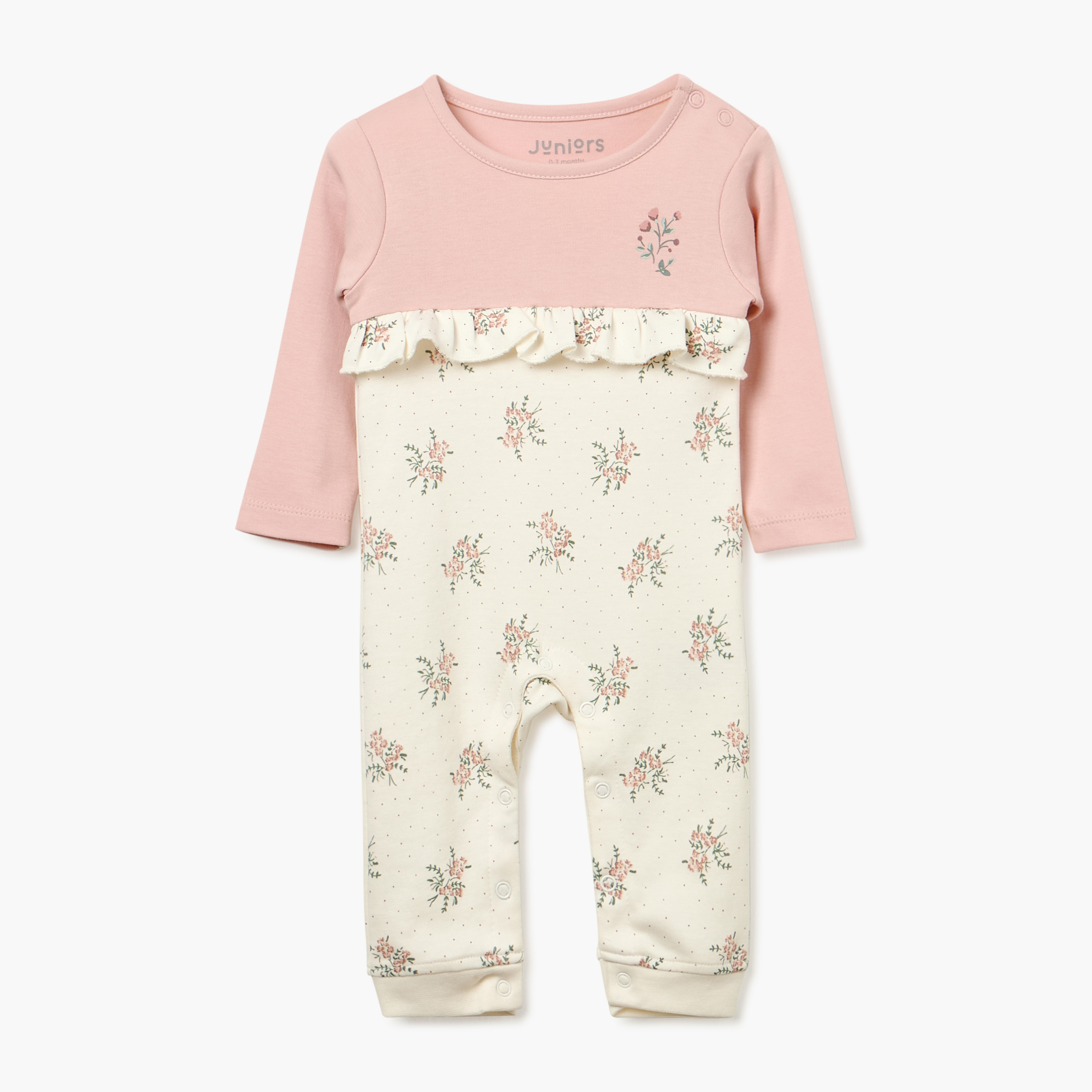 Juniors All-Over Floral Print Sleepsuit with Long Sleeves-baby-girls-clothing-nightwear-sleepsuits-image-1