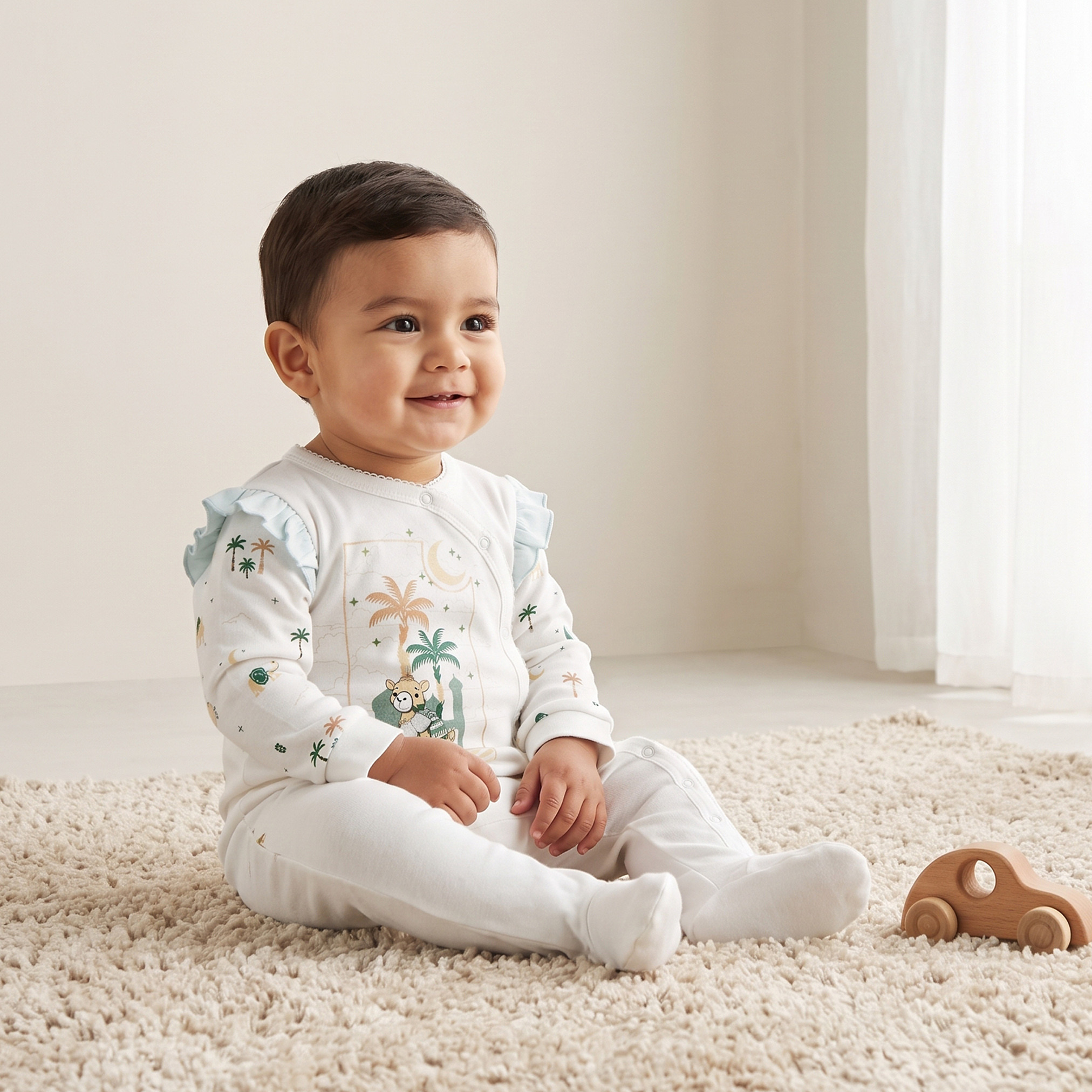 Juniors Cotton Crew Neck Long Sleeves Sleepsuit with KSA National Day Print-baby-girls-clothing-nightwear-sleepsuits-image-1