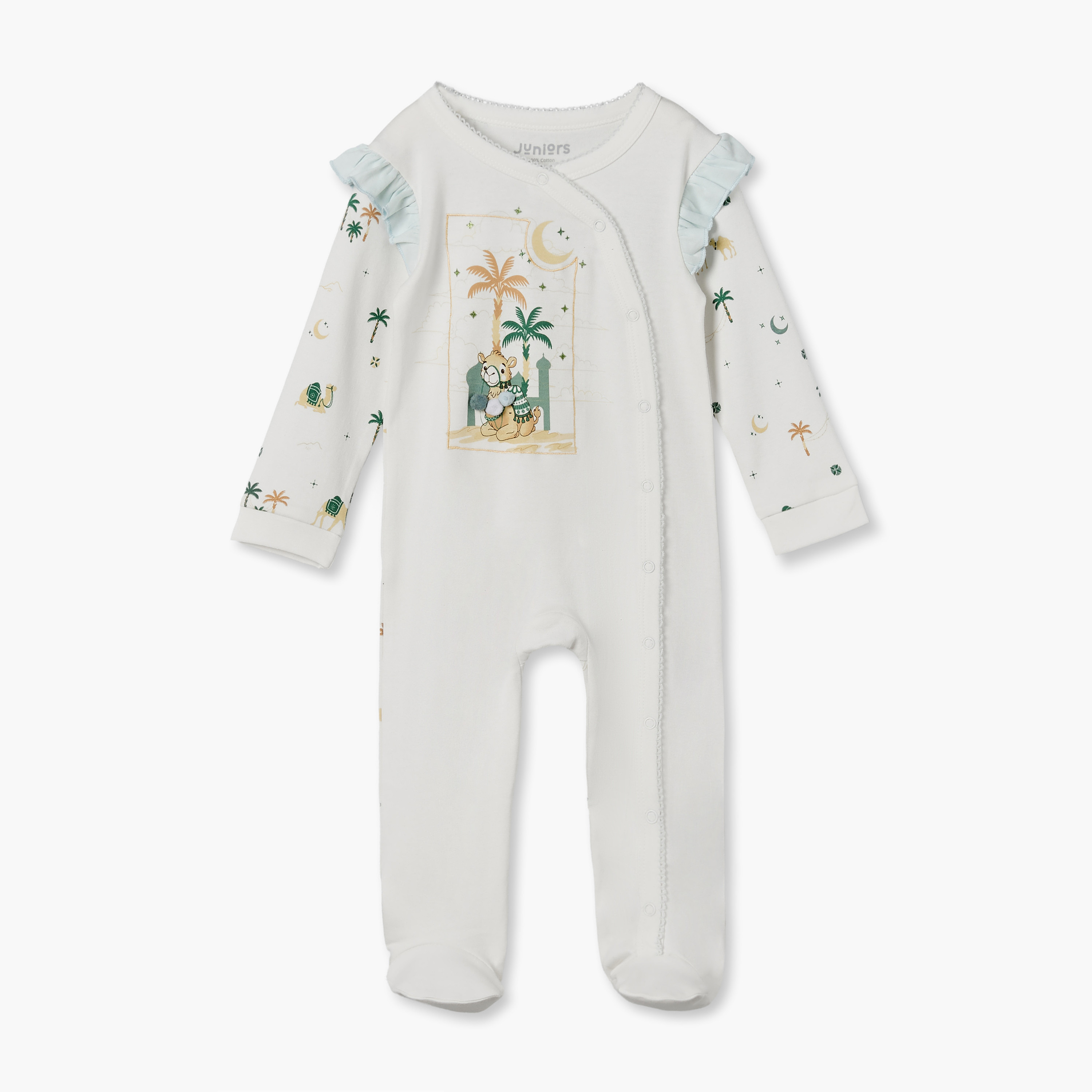 Juniors Cotton Crew Neck Long Sleeves Sleepsuit with KSA National Day Print-baby-girls-clothing-nightwear-sleepsuits-image-2
