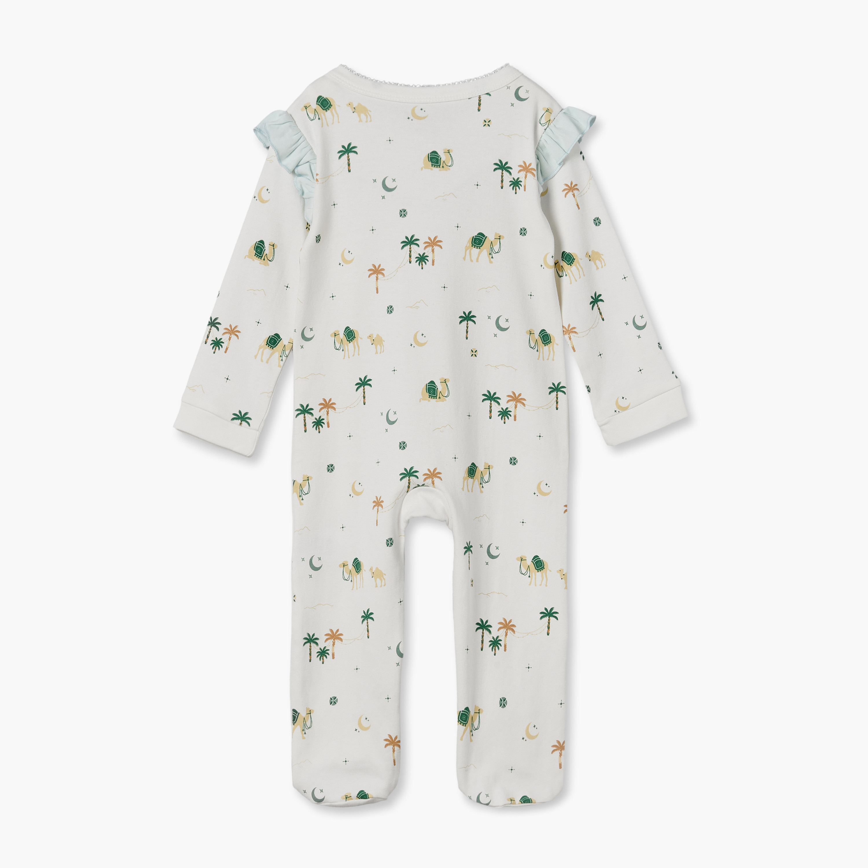 Juniors Cotton Crew Neck Long Sleeves Sleepsuit with KSA National Day Print-baby-girls-clothing-nightwear-sleepsuits-image-3