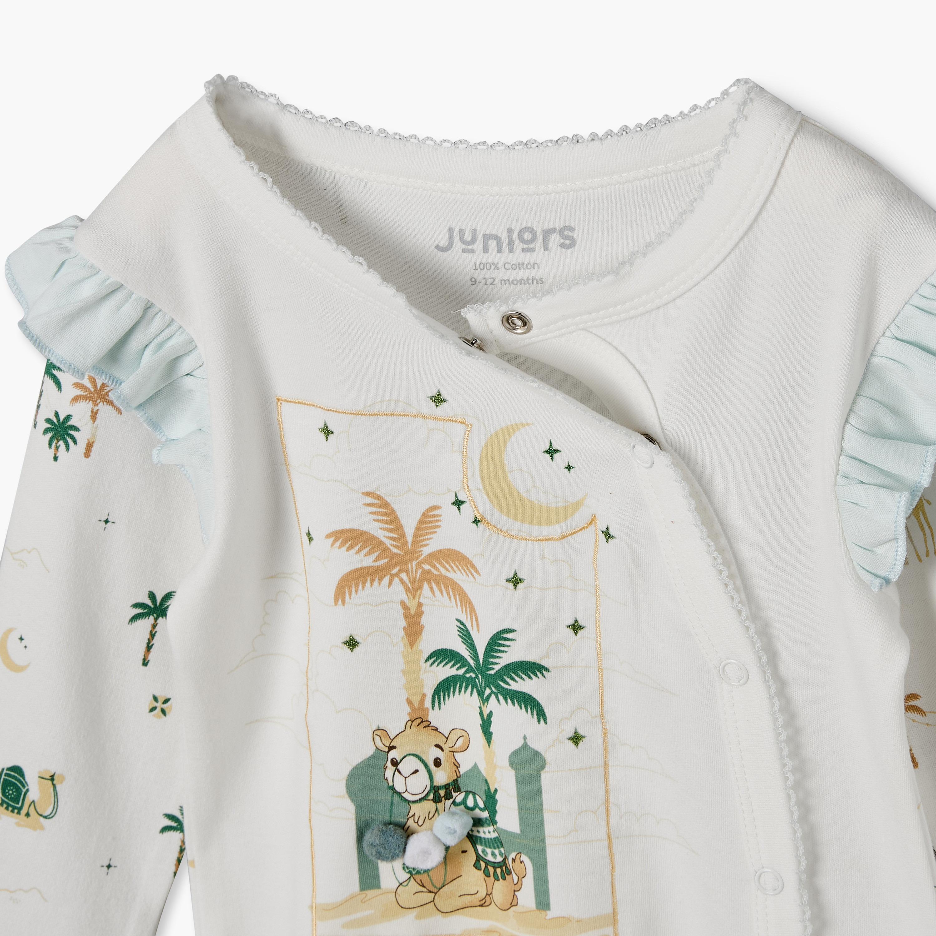 Juniors Cotton Crew Neck Long Sleeves Sleepsuit with KSA National Day Print-baby-girls-clothing-nightwear-sleepsuits-image-4