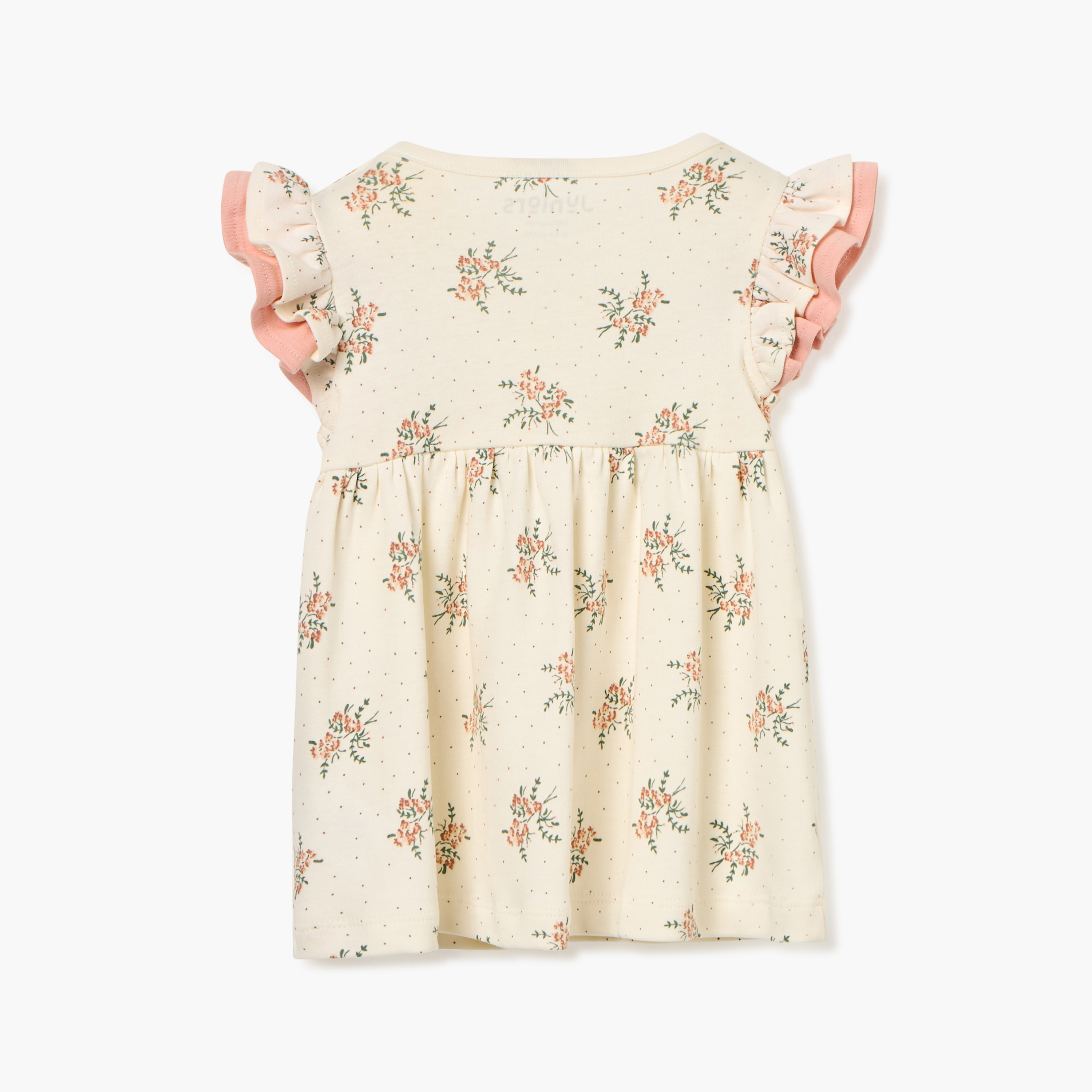 Juniors Floral Print Dress with Round Neck and Ruffle Sleeves-baby-girls-clothing-dressesandjumpsuits-image-2