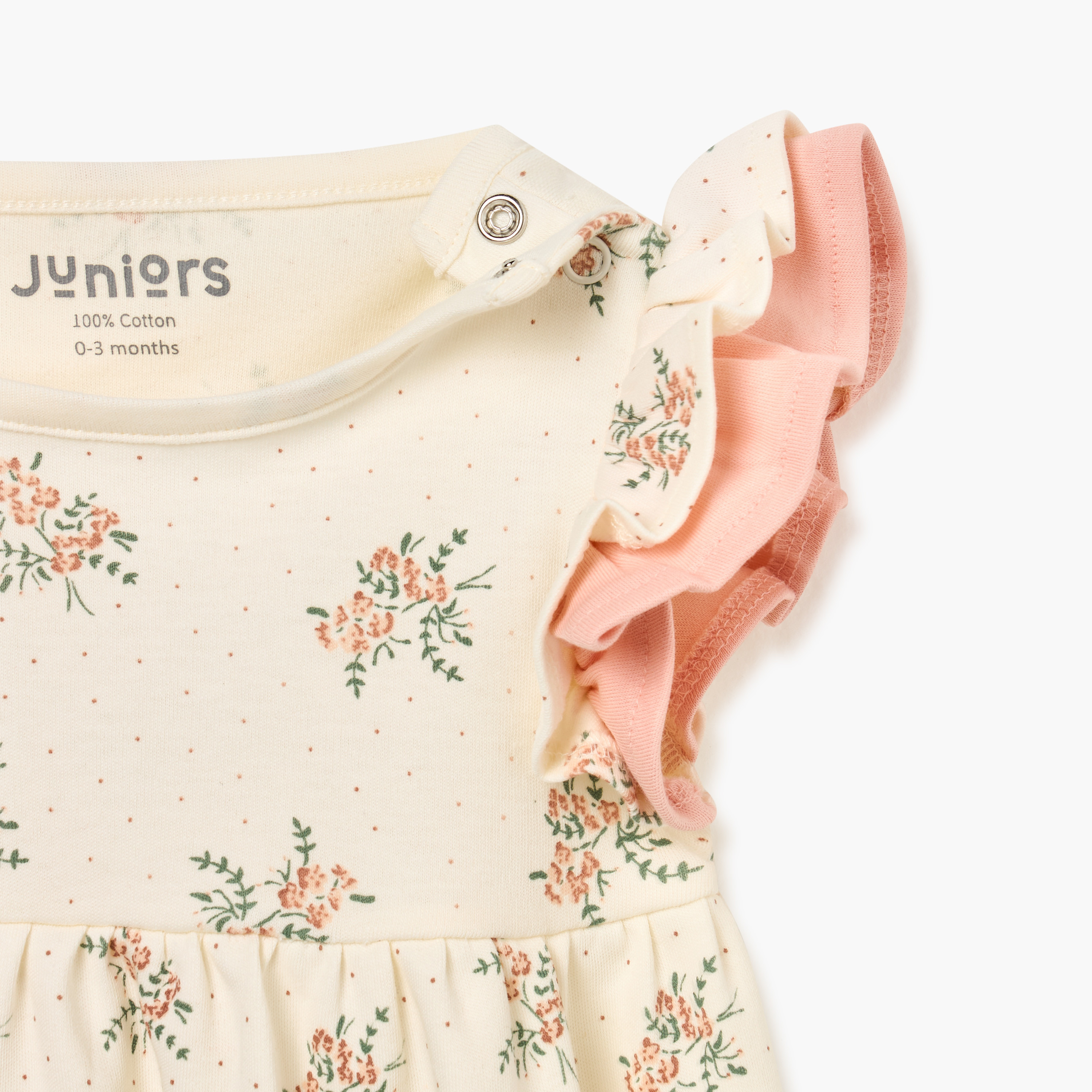 Juniors Floral Print Dress with Round Neck and Ruffle Sleeves-baby-girls-clothing-dressesandjumpsuits-image-3
