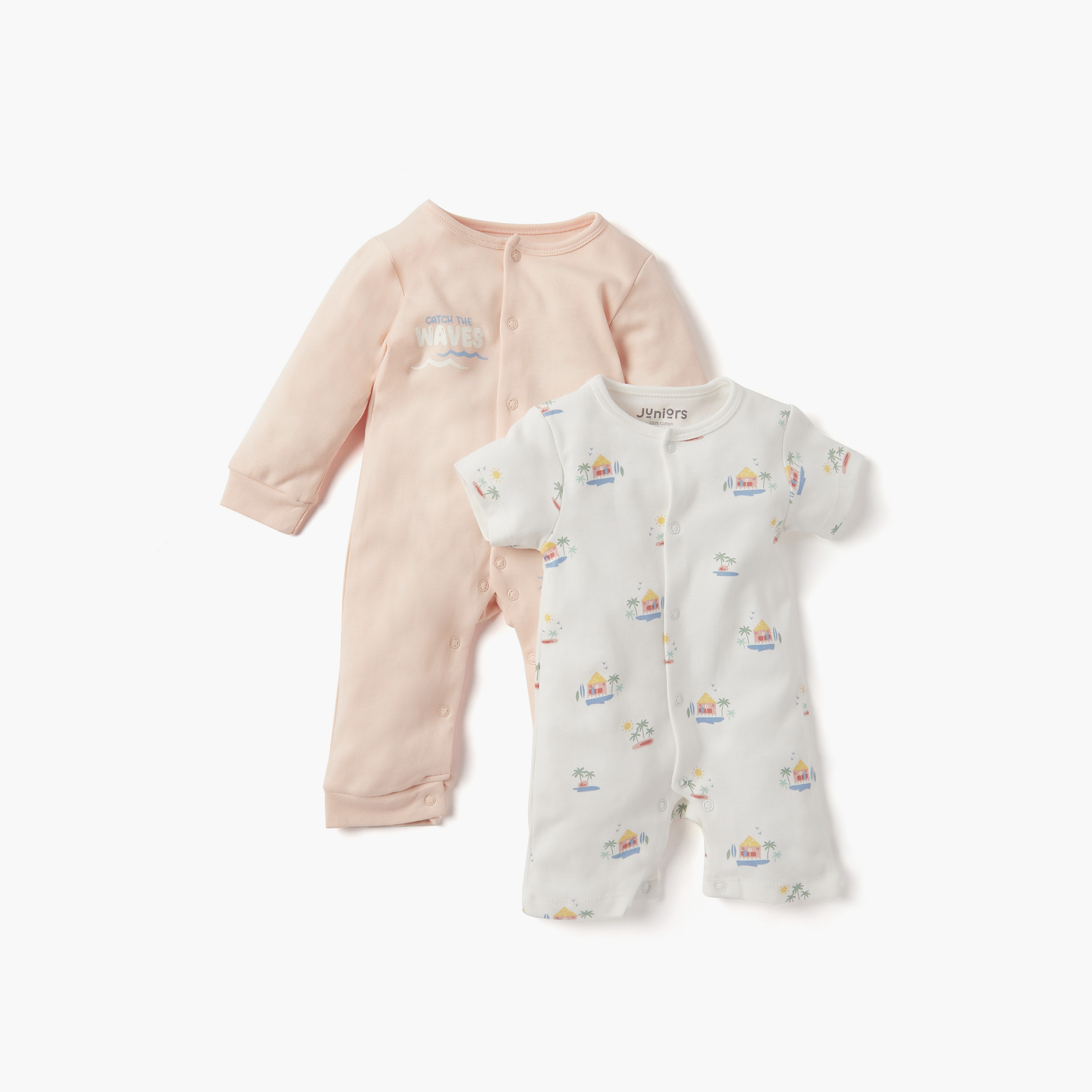 Juniors Graphic Print Sleepsuit and Romper Set with Snap Button Closure-baby-boys-clothing-nightwear-sleepsuits-image-1