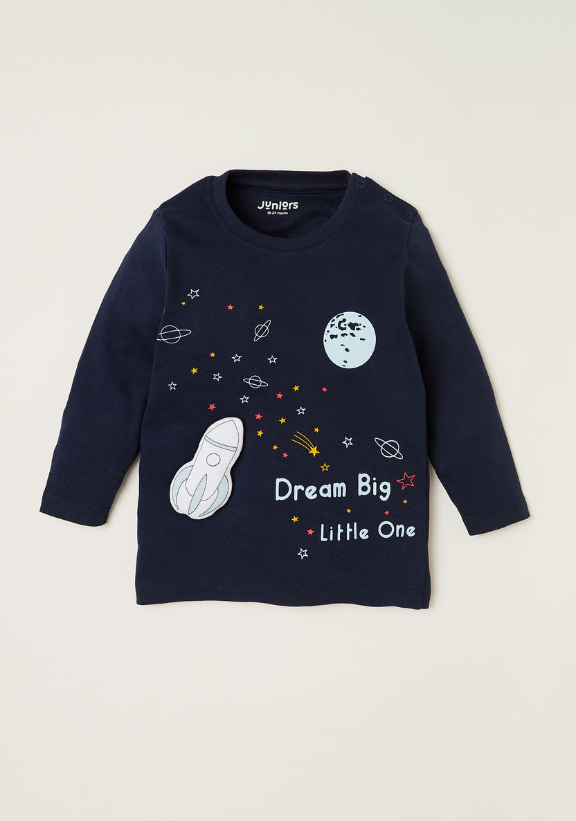 Juniors Graphic Print T-shirt and All-Over Printed Pyjama Set-Pyjama Sets-image-1