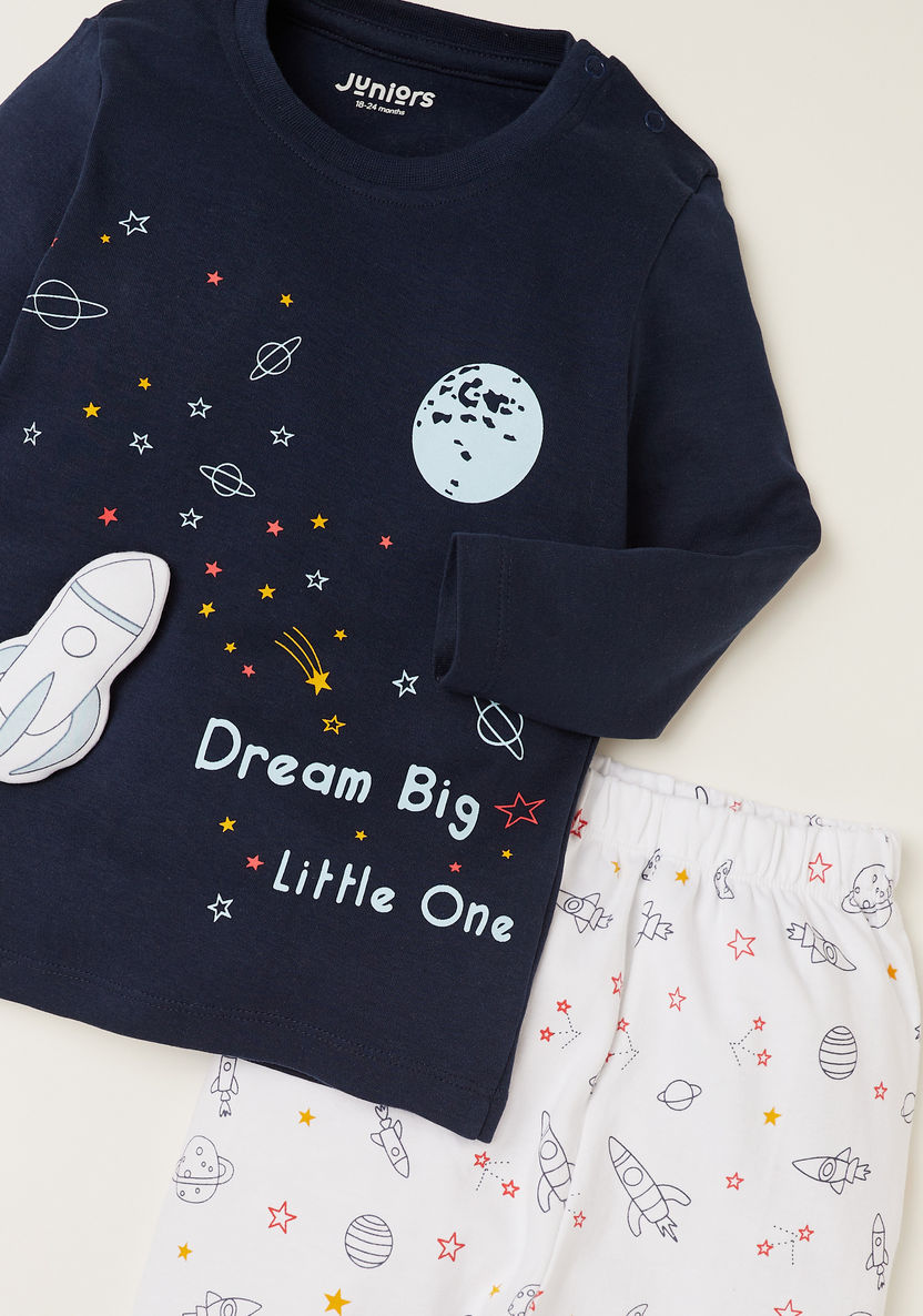 Juniors Graphic Print T-shirt and All-Over Printed Pyjama Set-Pyjama Sets-image-3