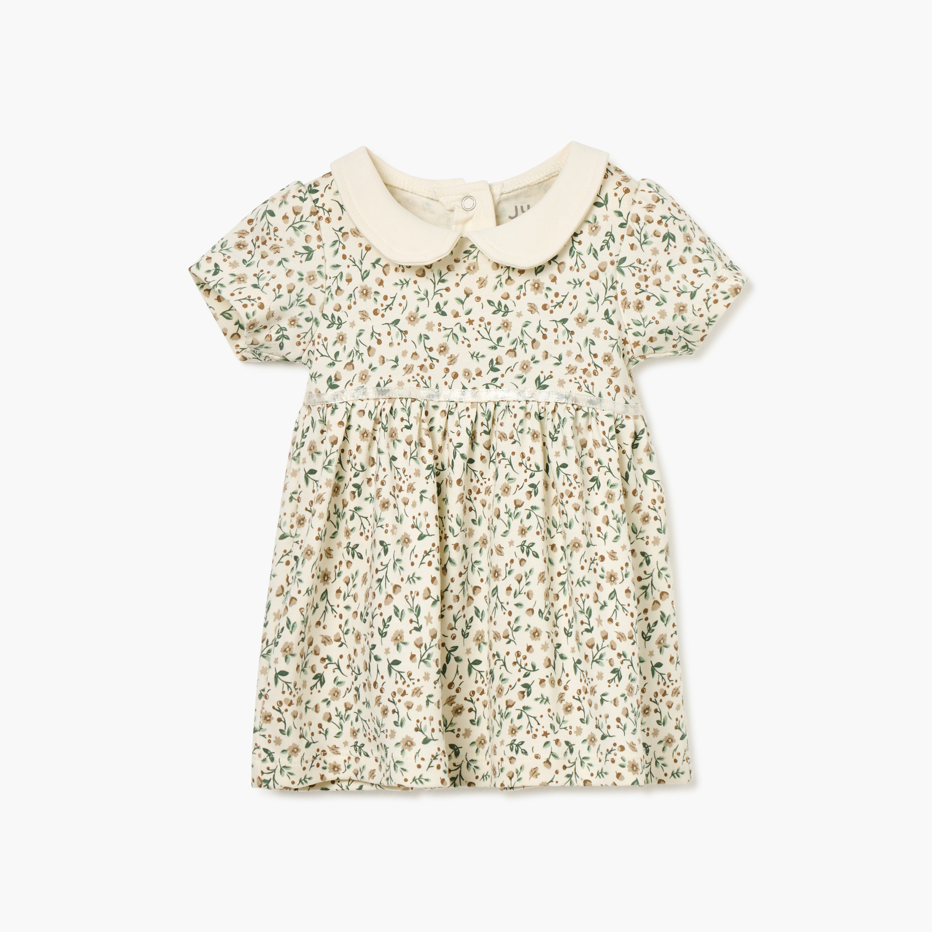 Juniors Floral Print Dress with Peter Pan Collar and Short Sleeves-baby-girls-clothing-dressesandjumpsuits-image-1