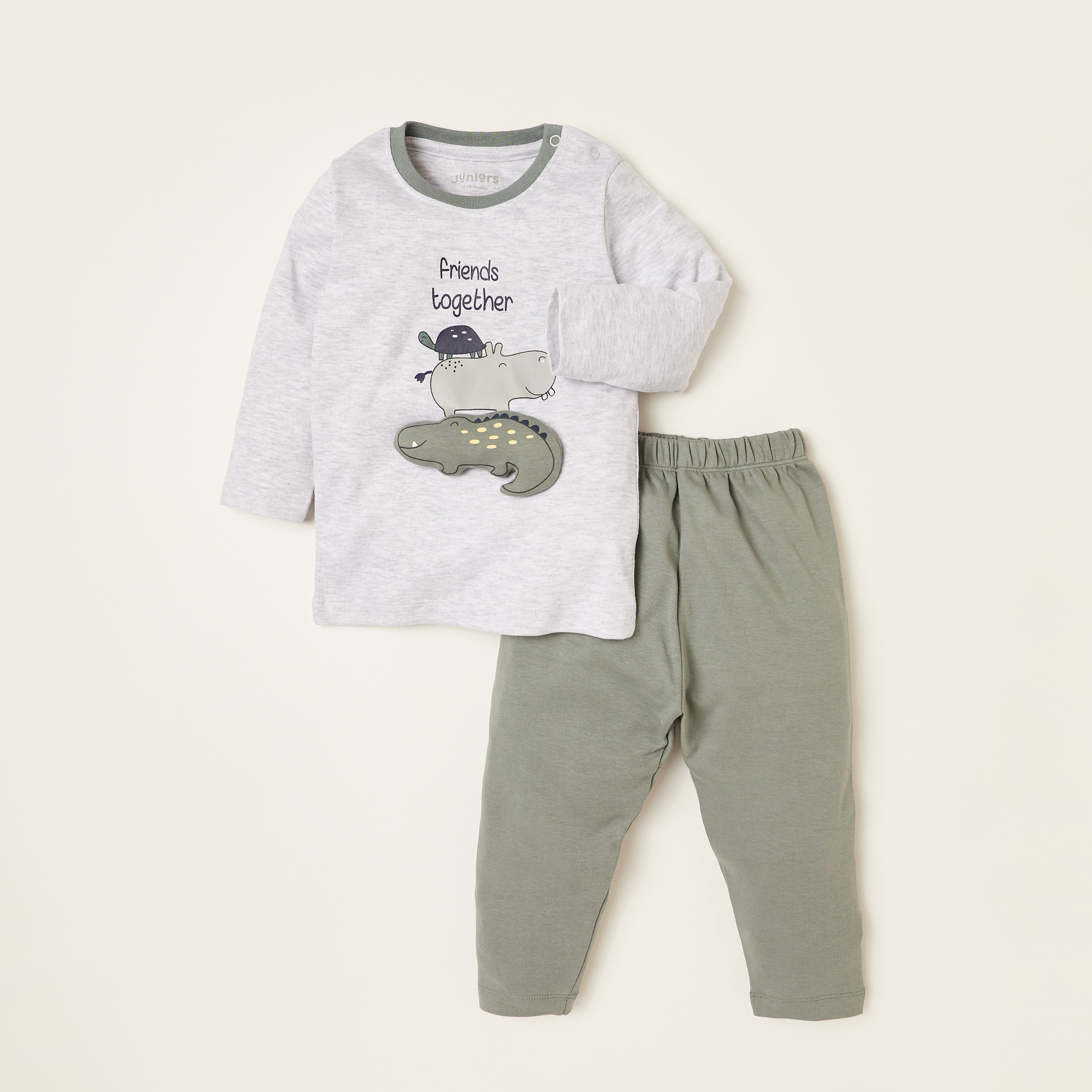 Juniors Safari Print T-shirt and Solid Pyjama Set-baby-girls-clothing-nightwear-pyjamasets-image-1
