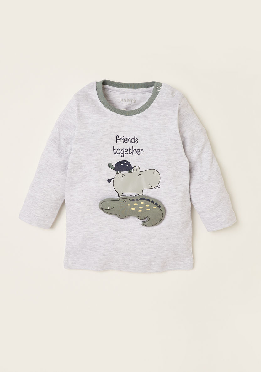 Juniors Safari Print T-shirt and Solid Pyjama Set-Pyjama Sets-image-1