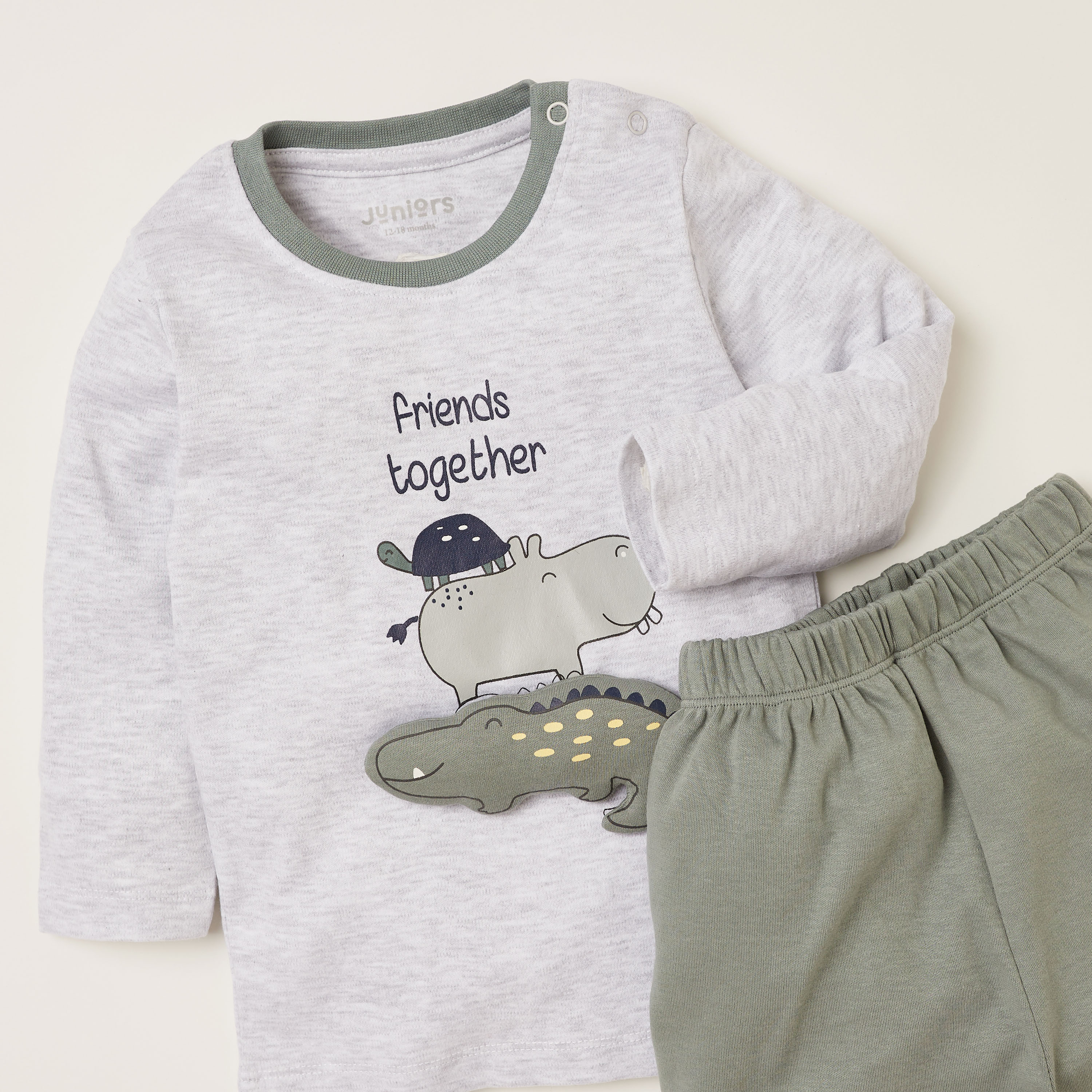 Juniors Safari Print T-shirt and Solid Pyjama Set-baby-girls-clothing-nightwear-pyjamasets-image-4