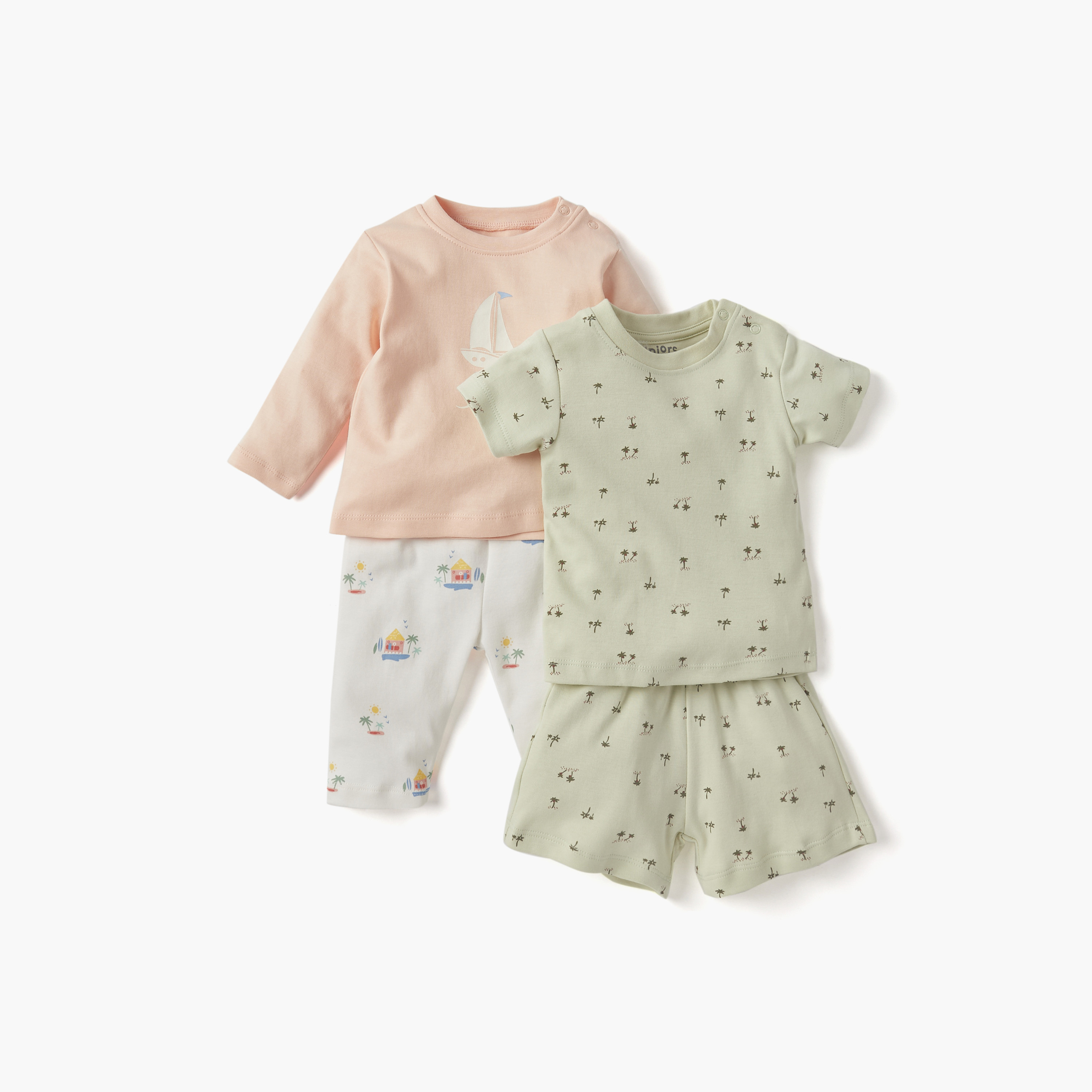 Juniors Graphic Print 4-Piece T-shirt with Pyjamas and Shorts Set-baby-boys-clothing-nightwear-pyjamasets-image-1