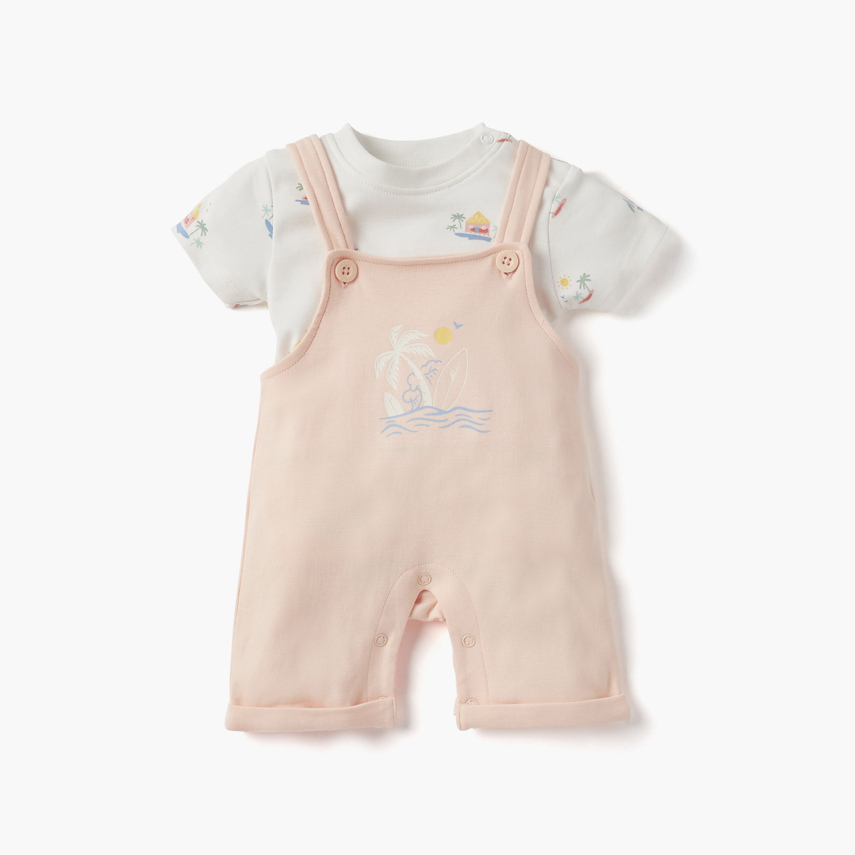 Juniors Printed Short Sleeves T-shirt and Dungaree Set-baby-boys-clothing-setsandcoords-image-1