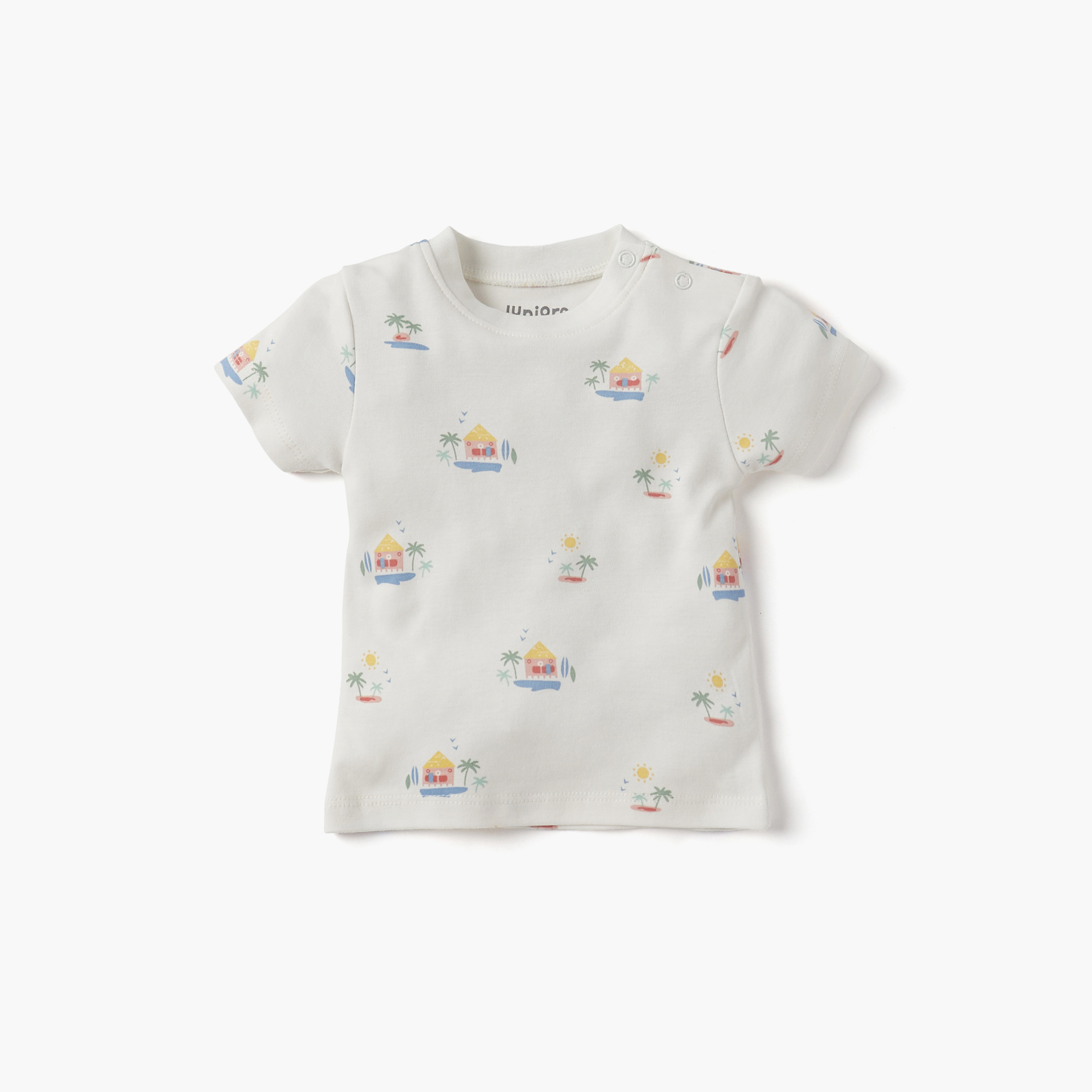 Juniors Printed Short Sleeves T-shirt and Dungaree Set-baby-boys-clothing-setsandcoords-image-2