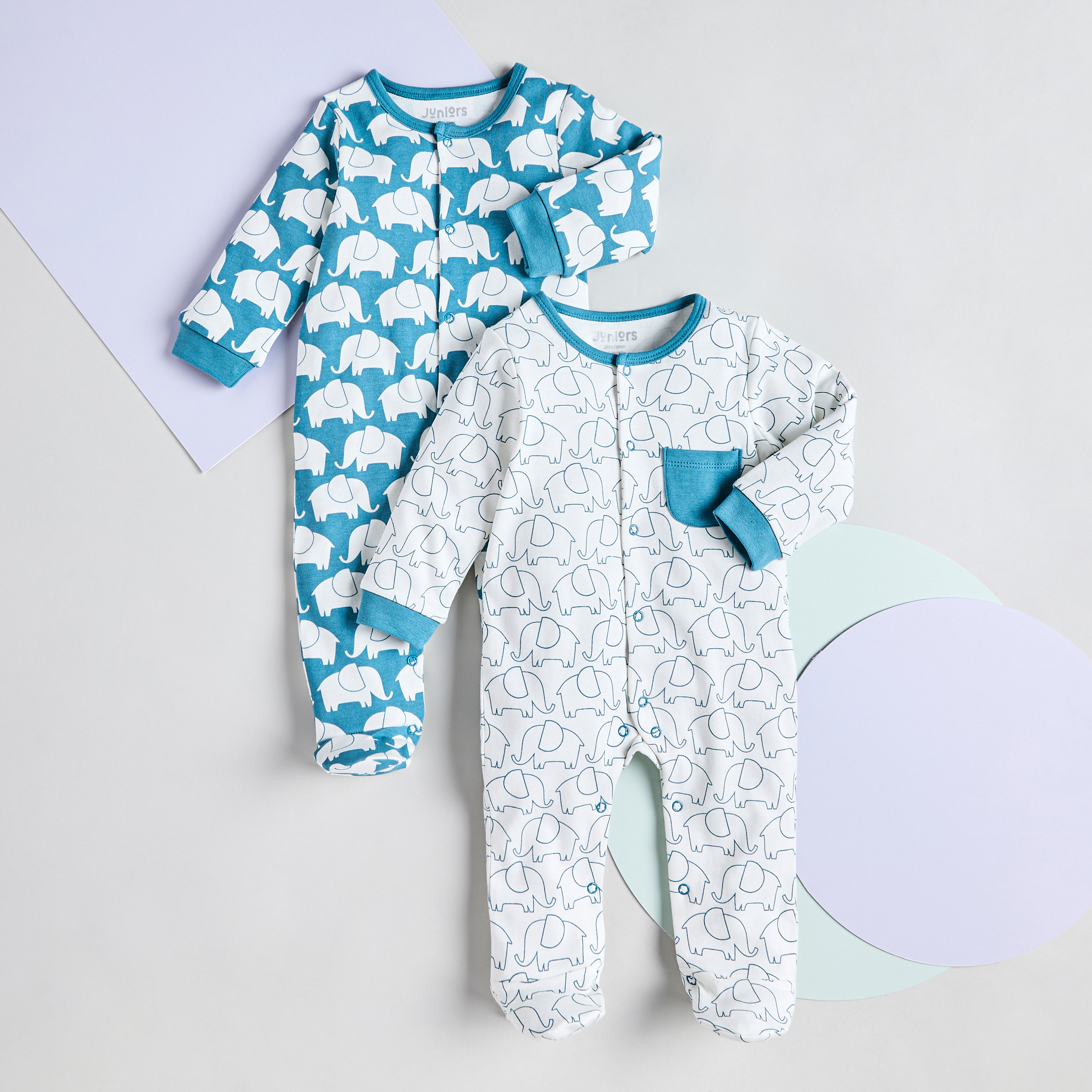 Juniors All-Over Elephant Print Cotton Closed Feet Sleepsuit - Set of 2-baby-boys-clothing-nightwear-sleepsuits-image-1