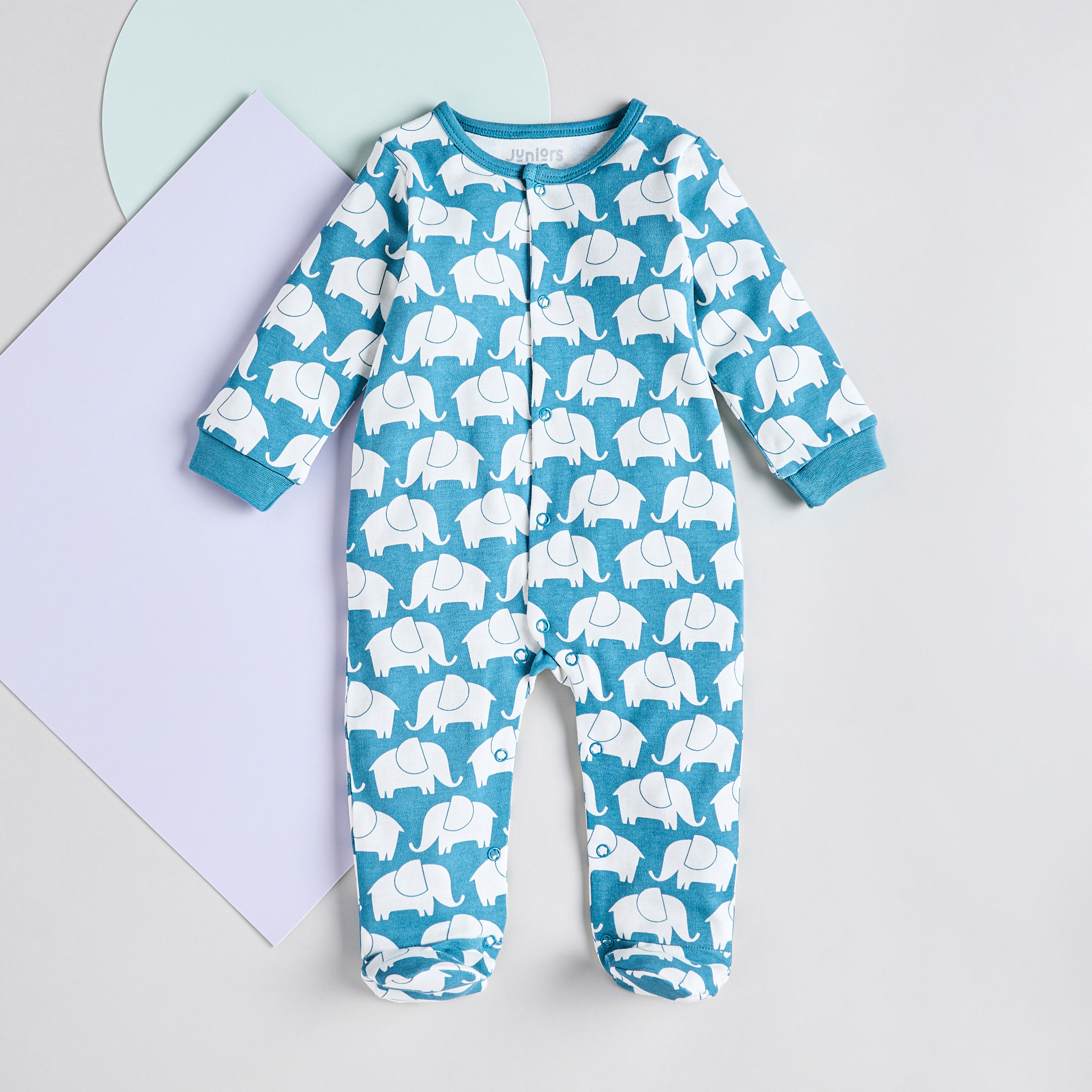 Juniors All-Over Elephant Print Cotton Closed Feet Sleepsuit - Set of 2-baby-boys-clothing-nightwear-sleepsuits-image-2